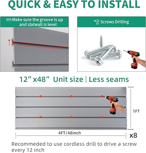 Miniatura 3 de Paneles de pared de listones para garaje, listones, organizador de sistemas de almacenamiento de pared, gris Slatwall de 4 x 8 pies, montaje de