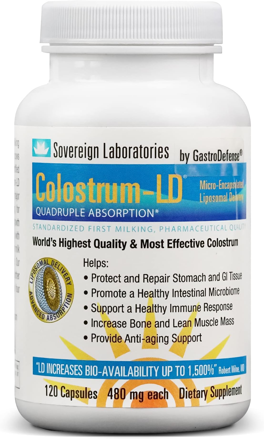Sovereign Laboratories Colostrum-Ld 480 Mg Capsules (120 Count) with Proprietary Liposomal Delivery (Ld) Technology for Up to 1500% Better Bioavailability Than Regular Bovine Colostrum…
