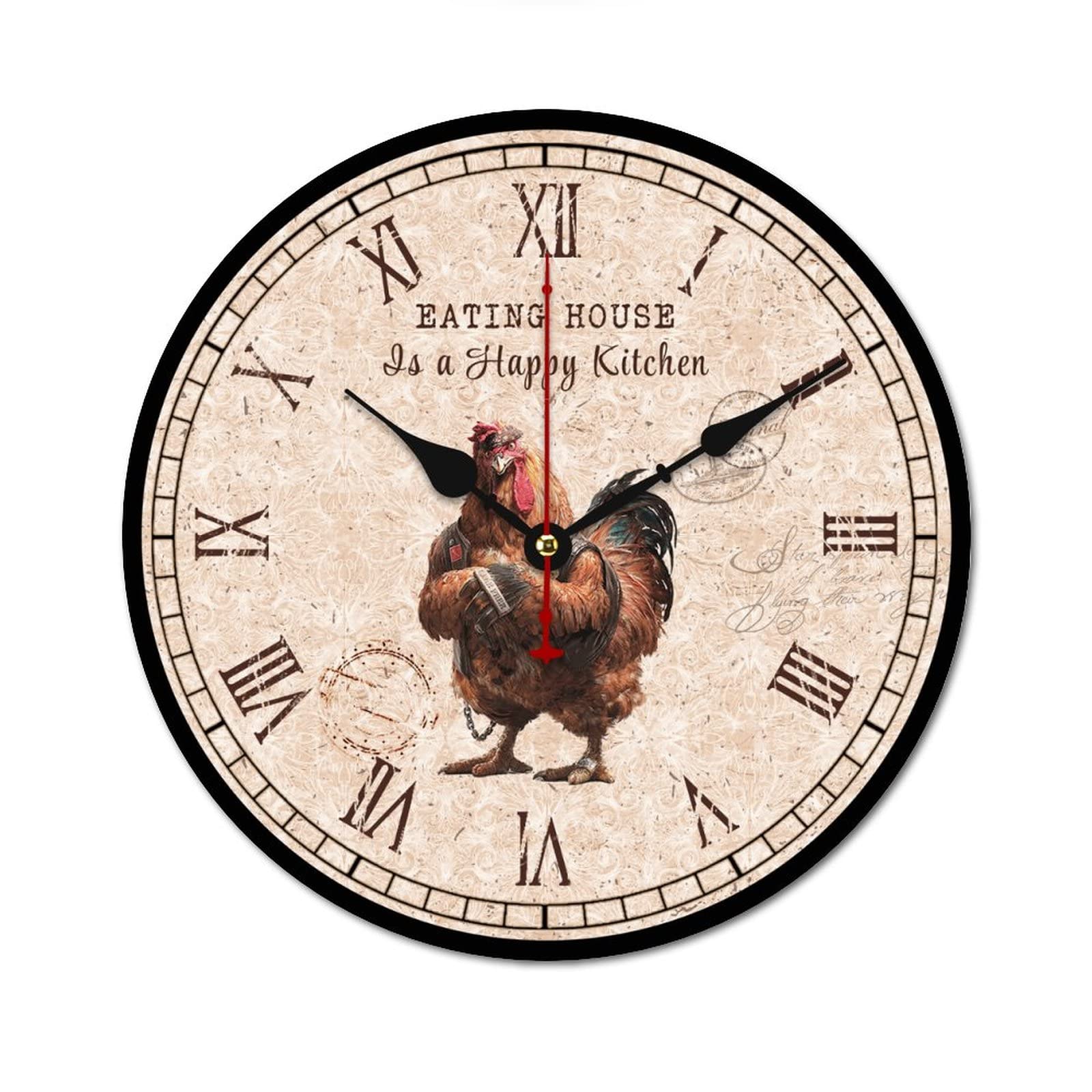 Horloge murale ronde Eating House en bois horloge de cuisine vintage 38 cm de diamètre