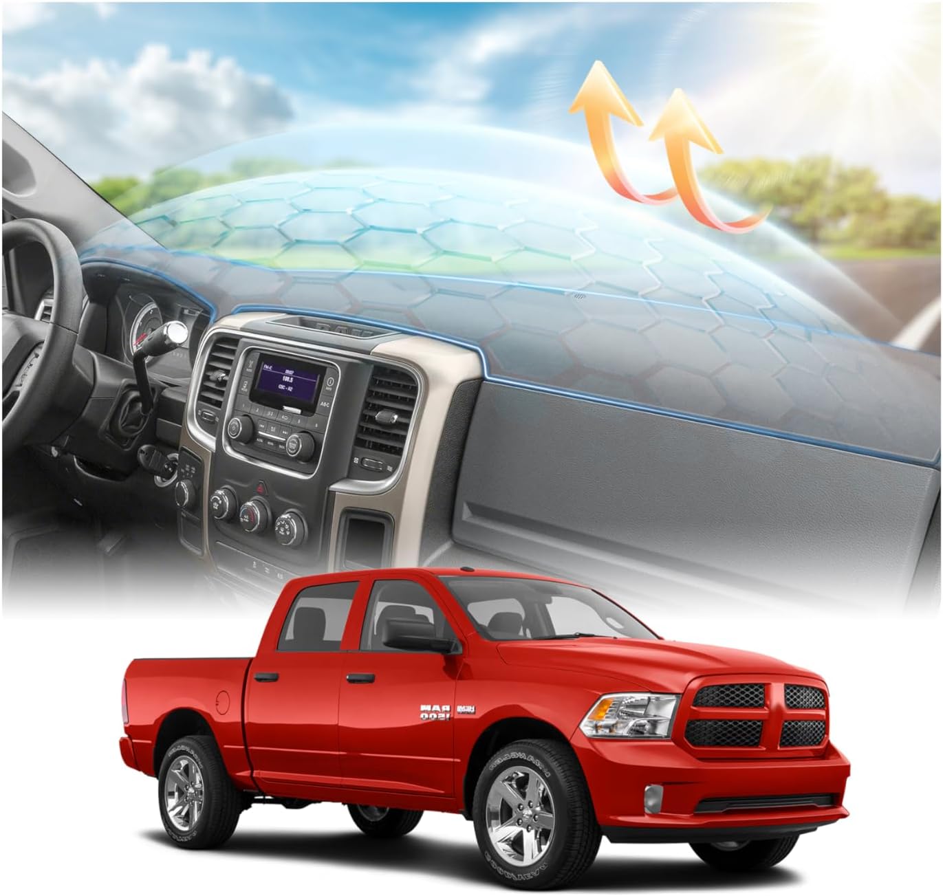CARTIST Gray Dash Cover for 2010-2018 Dodge Ram 1500 2500 3500 Dashboard Cover Accessories Premium Suede Anti-Glare Sun Shade Dash Mat Non-Slip&Airbag Safe Interior Protector