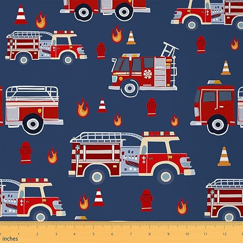 The Yard - Tela de camión de bomberos para niños, tela de tapicería de camión de bomberos para sillas, bomberos y bomberos, tela decorativa