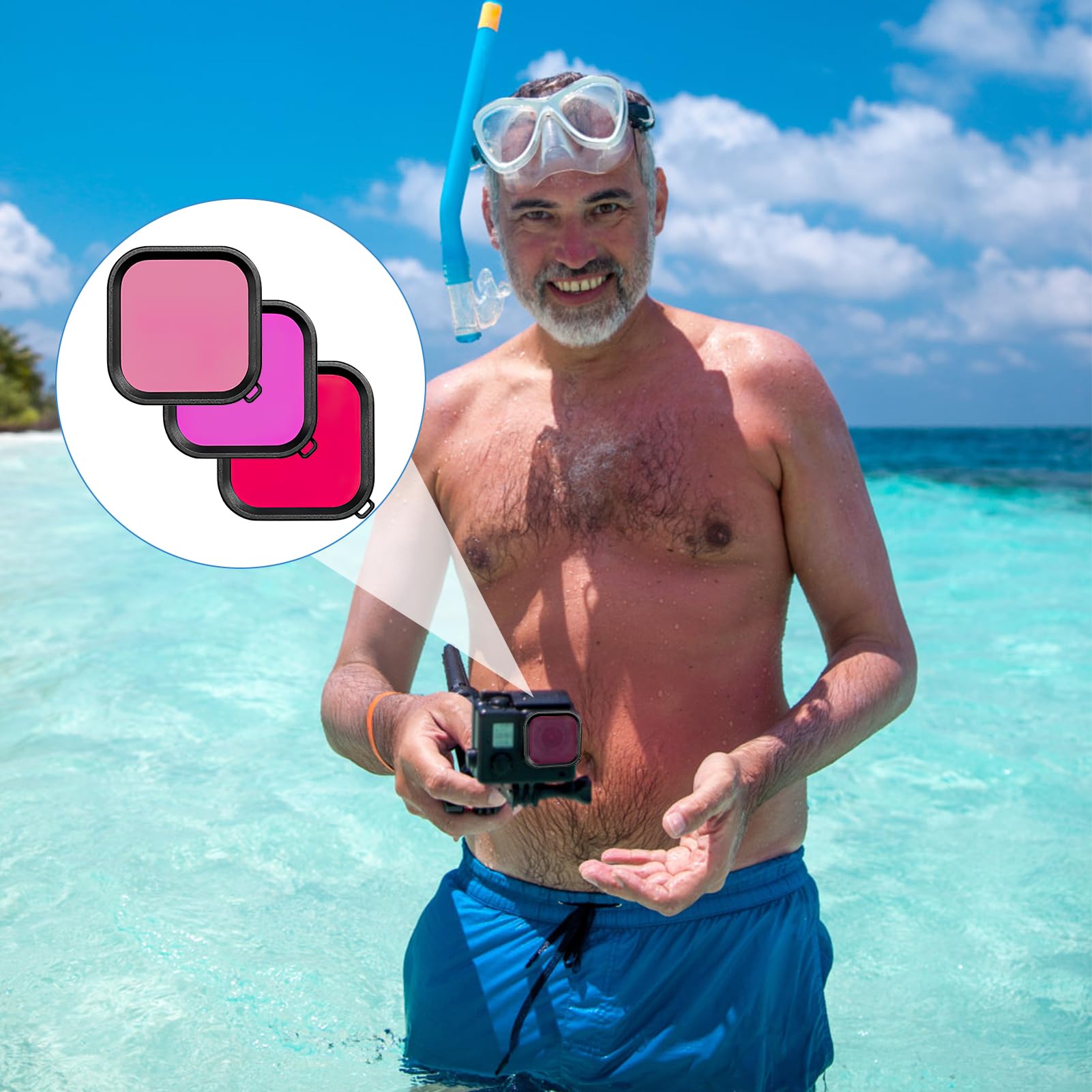 3 in 1 Snorkel Diving Underwater Filtro, Filtro Subacqueo Polivalente, Colori Rosso/Rosa/Viola, 3 Pcs, Massima Nitidezza e Colori Vividi per Immagini Subacquee Eccezionali, Adatto per GoPro 5,6,7