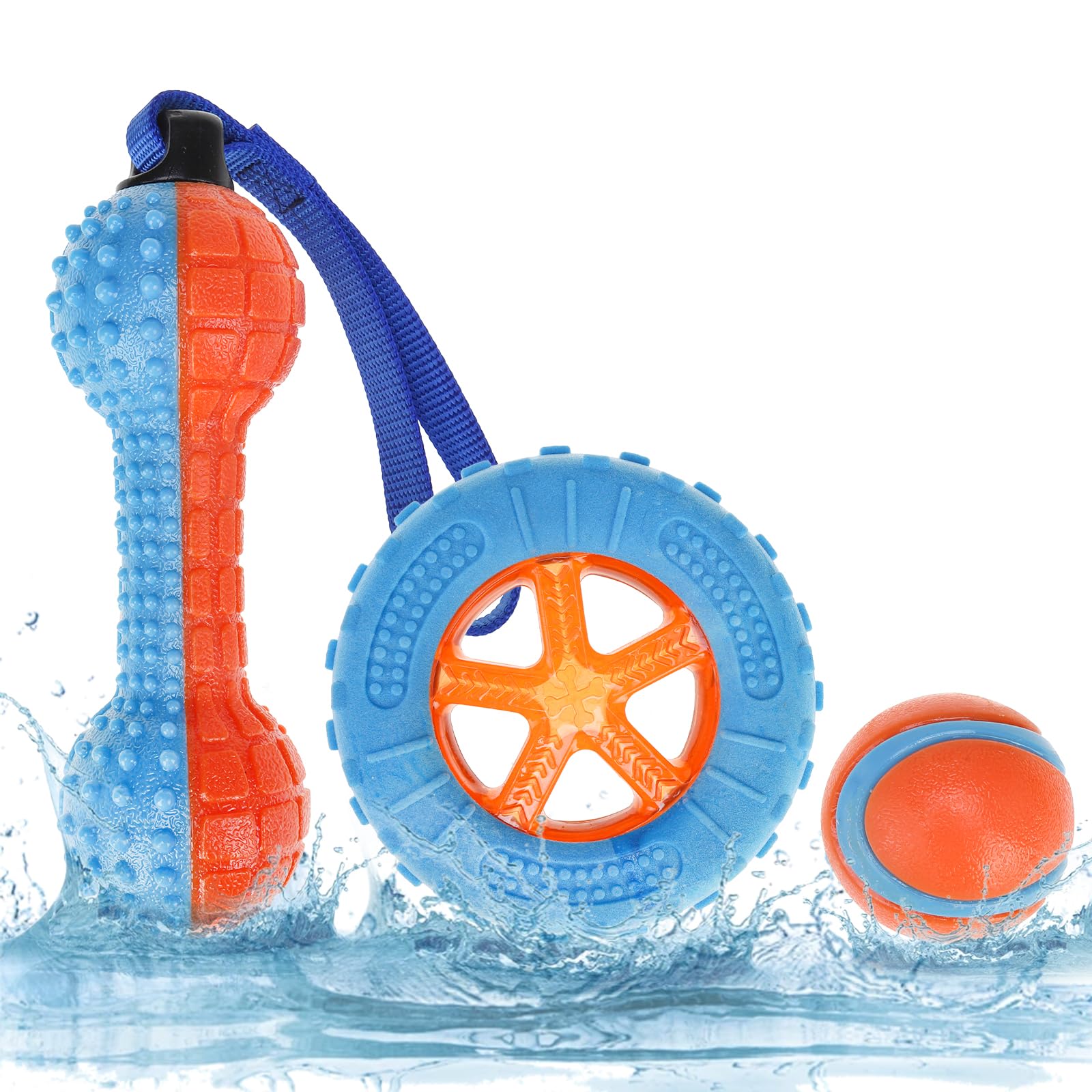 KOOLTAIL Floating Dog Toys,3 Pack TPR Water Pool Fetching Toy with Durable Rope for Small Medium Large Dogs,Bright Bumper Interactive Dog Chew Toys for Summer Outdoor Pool,Training&Teething