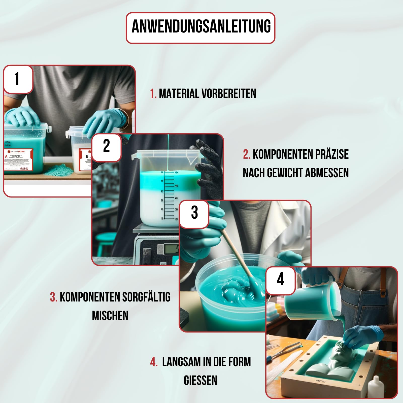 TFC Silikon Kautschuk Typ 1 - Hochdetailliertes Abformsilikon 1 KG - 2 Komponenten Silikon zur Herstellung von Silikonformen oder zum Gießen - Optimal für Objekte bis zu 30 cm