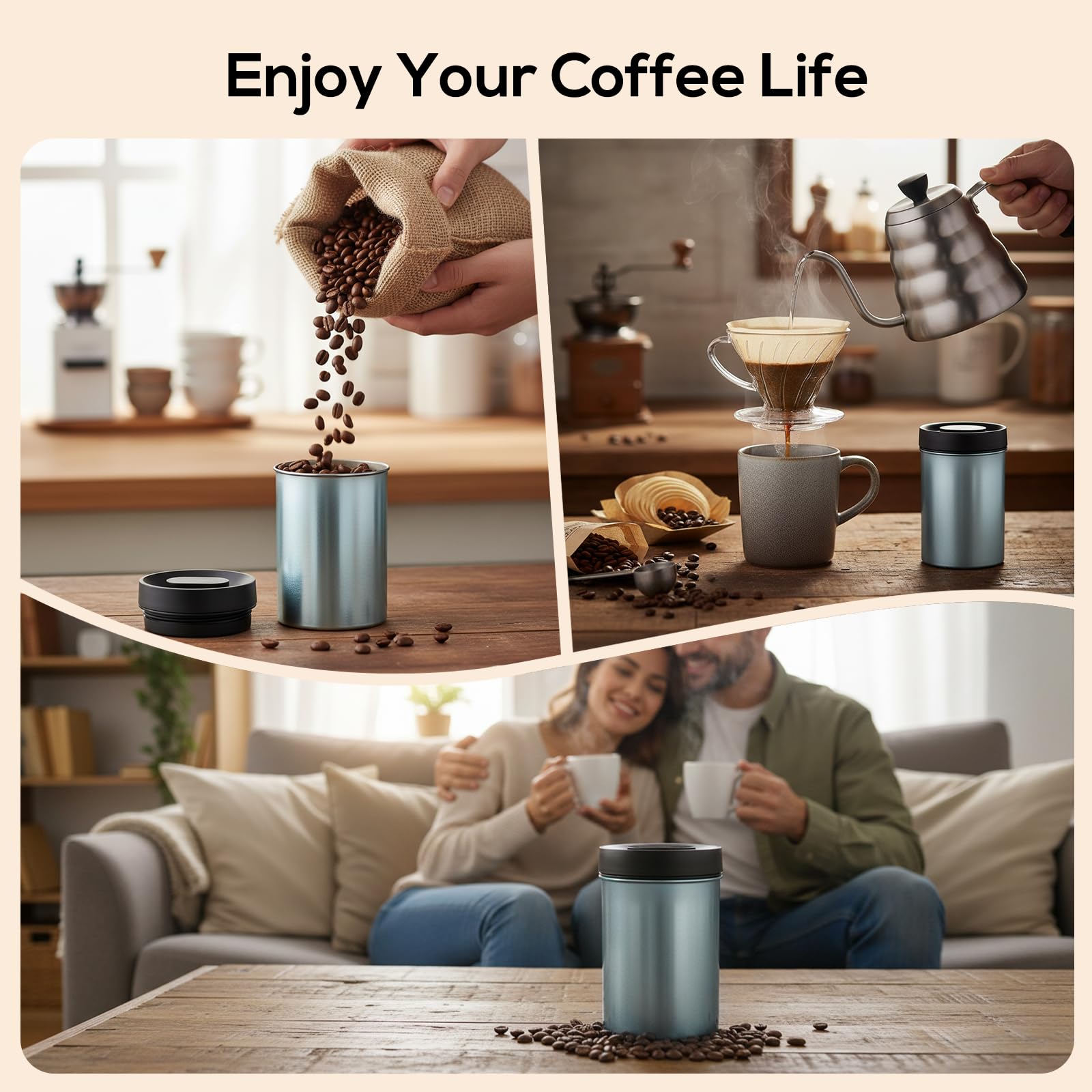 VINATO 800Ml Barattolo Caffe Ermetico, 304 Contenitore Caffè,per Farina, Fagioli, Tè, Noci,Cereali e Zucchero
