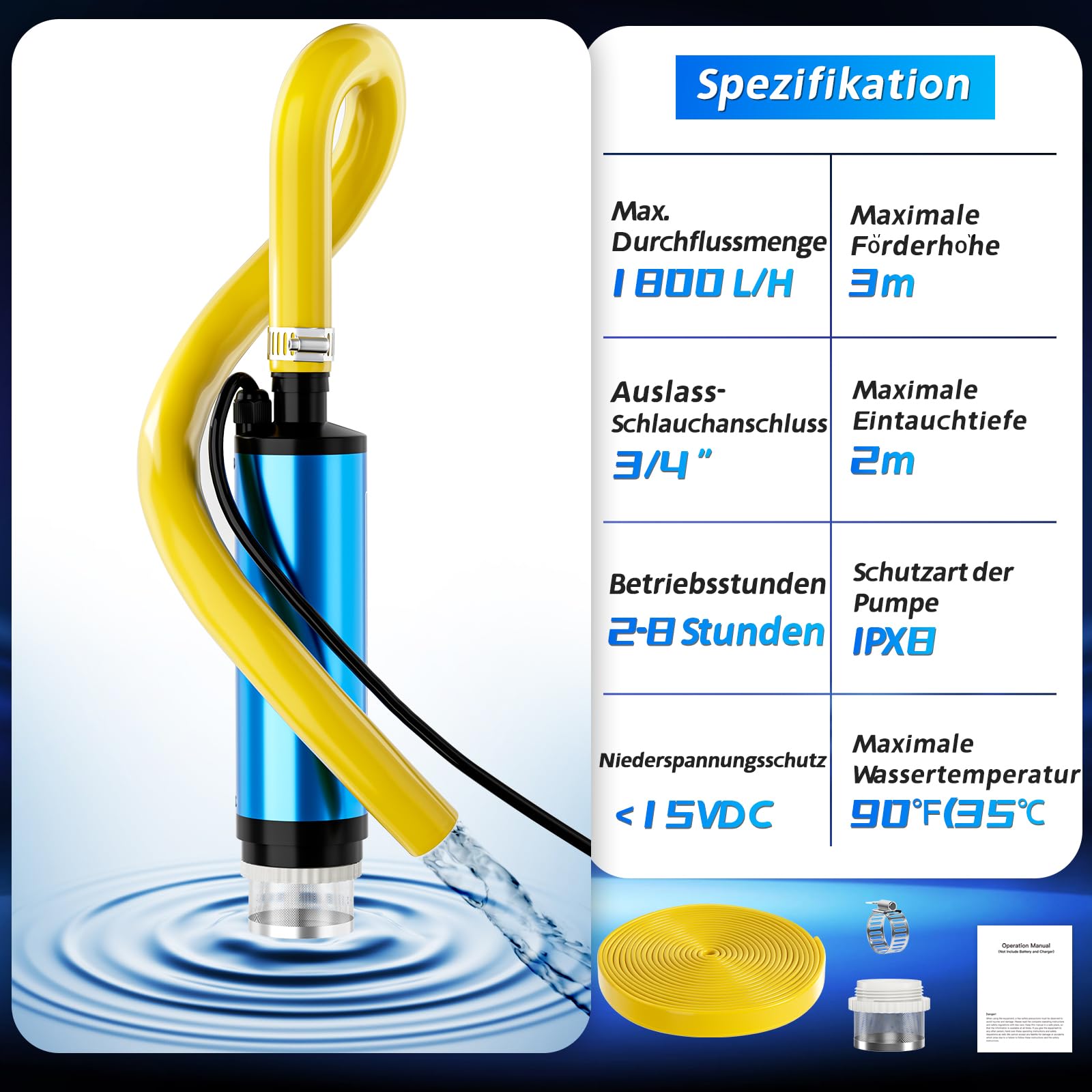 Dompelwaterpomp voor Makita 18V-accu, 30 l/min, mini-waterpomp