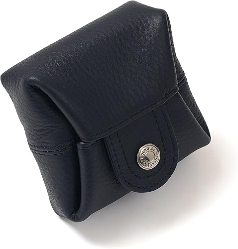 Cockatoo Monedero de cuero genuino para cambio, mini billetera con bolsillo a presión para hombres y mujeres, Azul marino, Casual