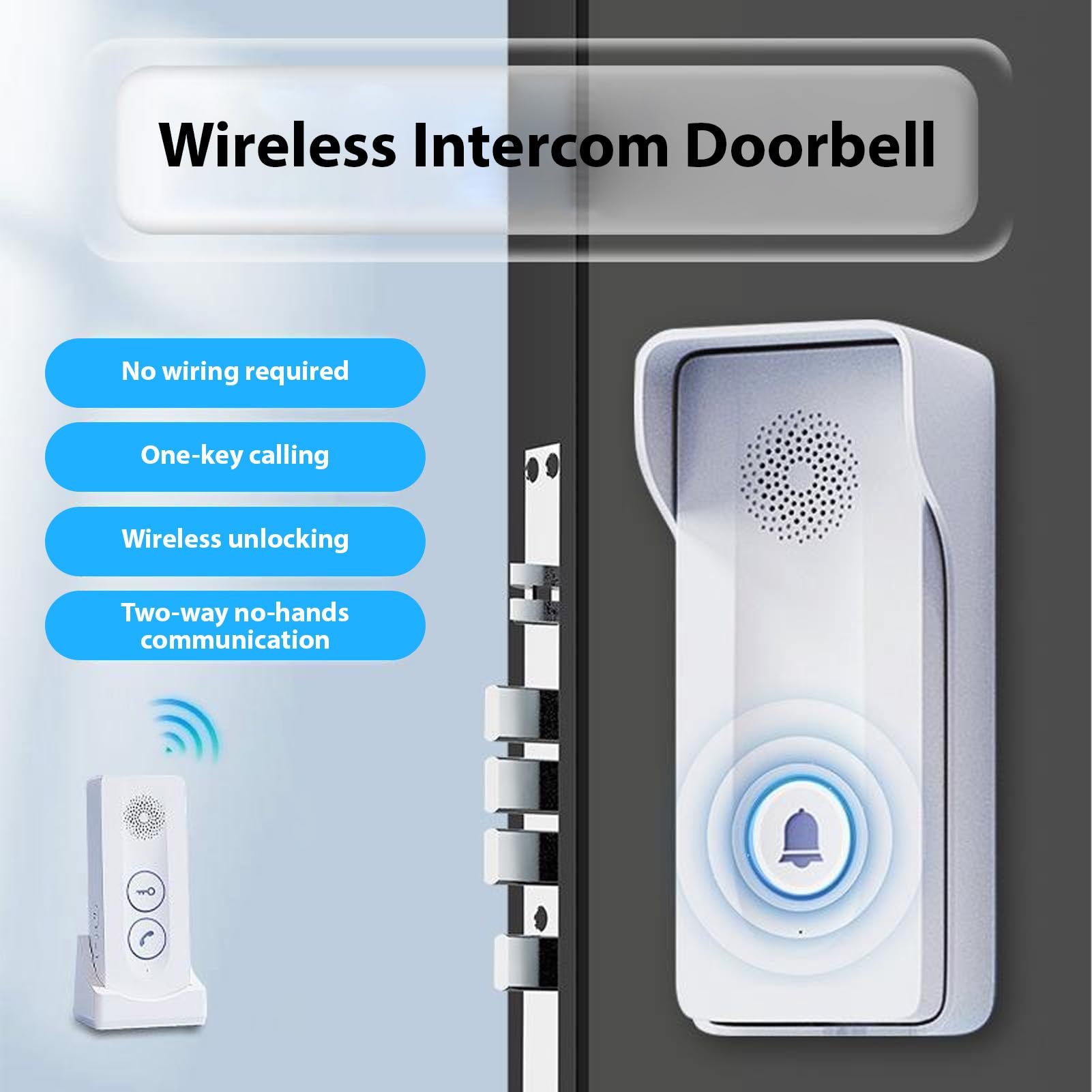 Marhynchus Timbre Inalámbrico Intercomunicador con Conversación Bidireccional, Pulsador para Desbloquear, Timbre con Vídeo Inteligente de 433MHz para Casa, Apartamento, Villa, Aula