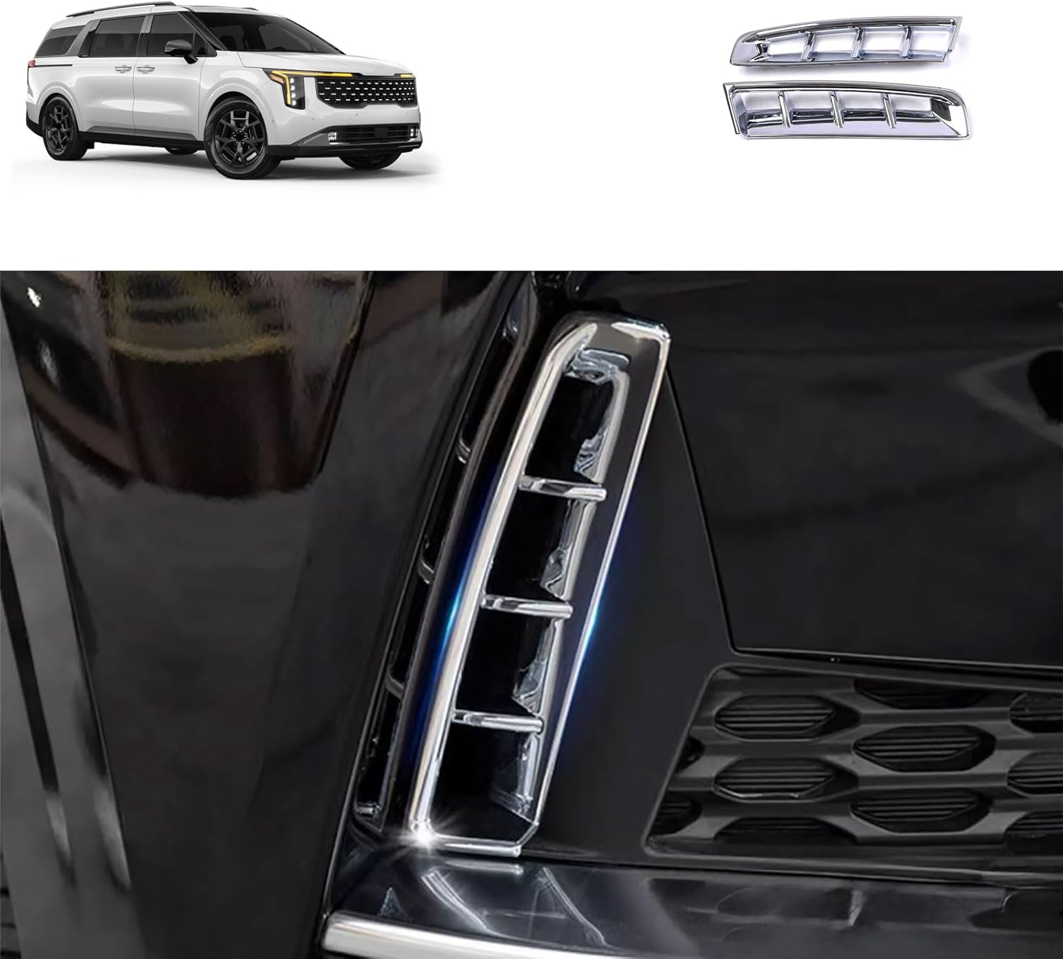 Front Fog Lights Covers Compatible with Kia Carnival 2026 2025 2024 2023 2022 Fog Lamp Frame Trim Exterior Car Accessories ABS 2PCS(Glossy Chrome Style)