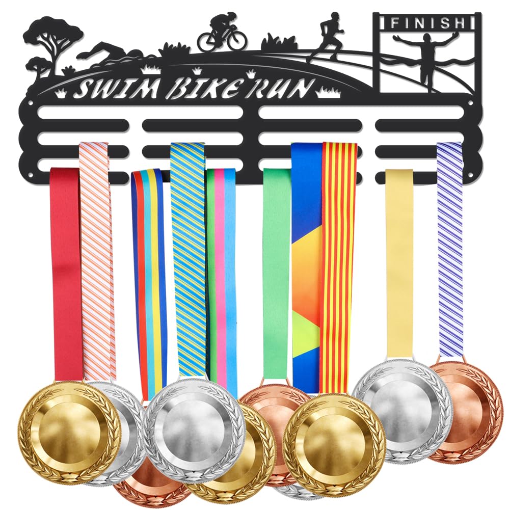 SUPERDANT Soporte para medallas de triatlónpara nataciónbicicletacorrersprint y exhibiciónde hierro negropara colgar en la paredpara medallas de competiciónpara colgar en la paredmás de 60 medallas