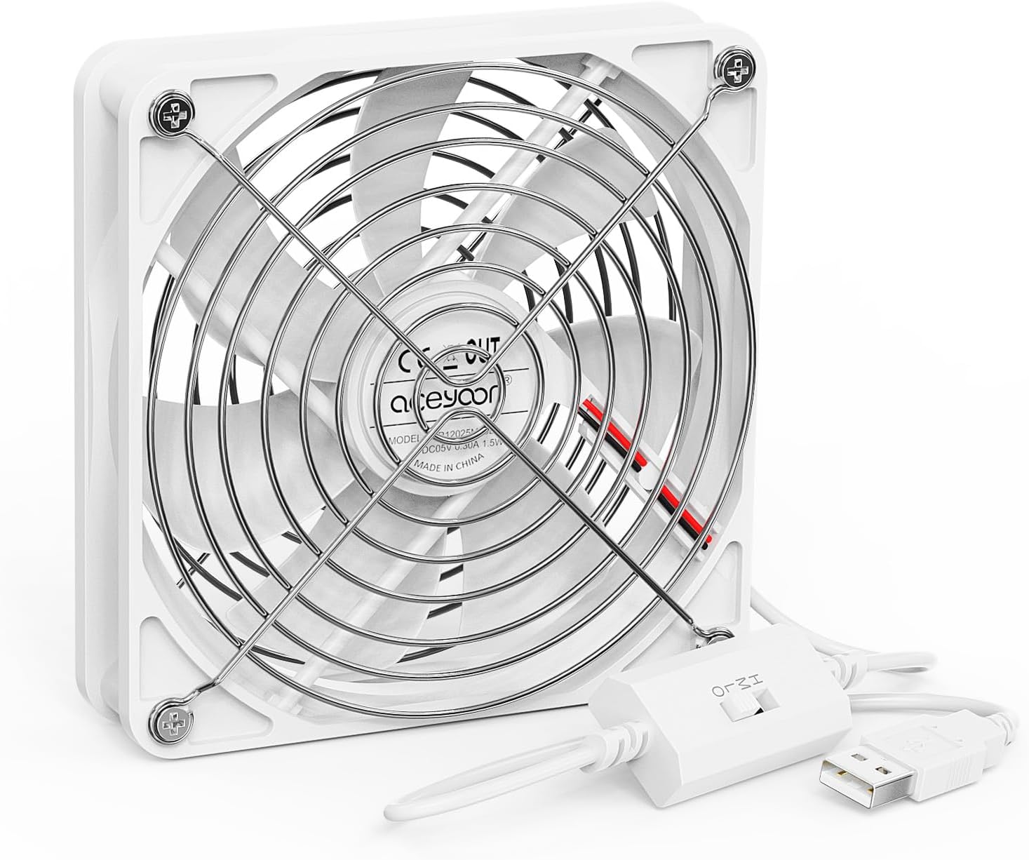 aceyoon 120mm USB Fan, 5V Computer Fan with 3 Adjustable Speeds, Portable Mini USB PC Cooling Fan for Laptop, Receiver, DVR, Xbox, TV Box, Computer Case, White
