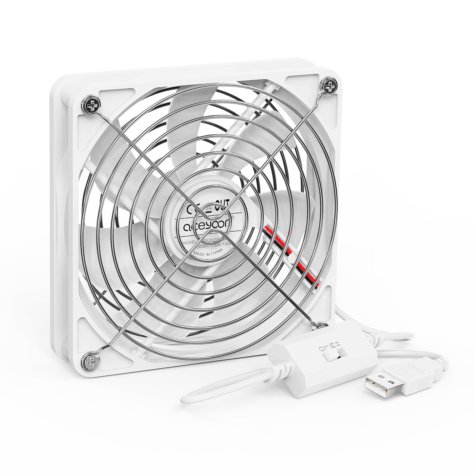 aceyoon Ventilador USB de 120mm, Ventilador para PC de 5V con 3 Velocidades Ajustables, Mini Ventilador USB Portátil para Portátil, Receptor, DVR, Xbox, TV Box, Refrigeración de Caja de PC, Blanco