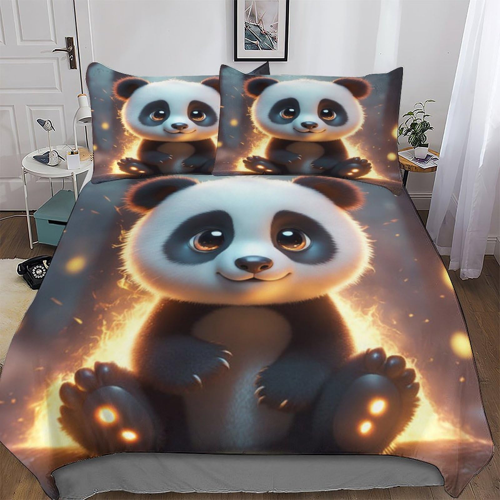 Cute Panda Printed Duvet Cover Set 3 Pcs with Pillowcases - Ultra Soft Hypoallergenic Microfiber Quilt Cover Bedding Sets for Kids, Youth And Adult Comforter Cover Double (200x200cm)