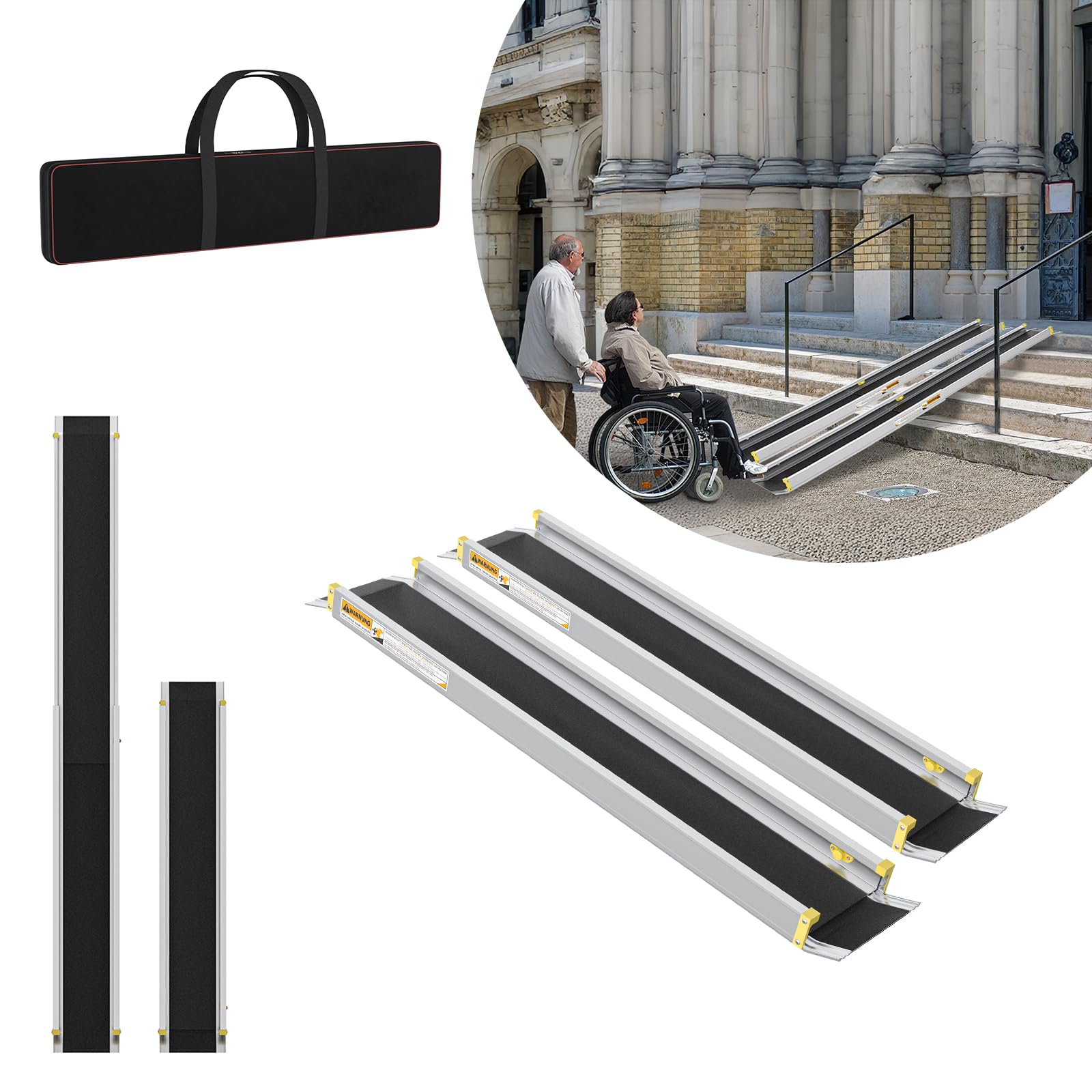 LZQ Rampa telescópica para silla de ruedas (2 unidades, 106,5 – 152 – 183 cm, aluminio, rampa telescópica ajustable para escaleras, capacidad de carga de hasta 300 kg, rampa telescópica para silla de
