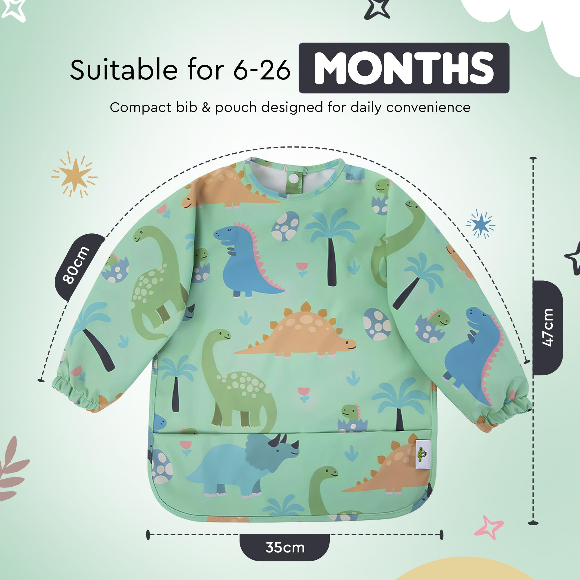 Cheeky Monkey Baby Bibs with Sleeves Waterproof, Green - Image 4