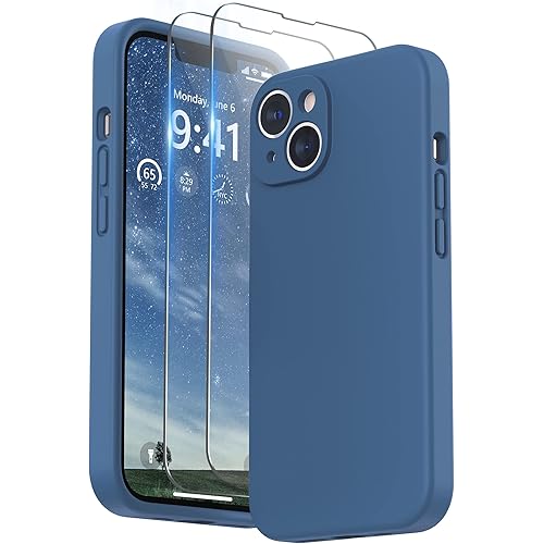 SURPHY Case for iPhone 14 Plus Case with Screen Protector and Camera Protection, Liquid Silicone Phone Case with Soft Microfiber Lining, Blue Jay