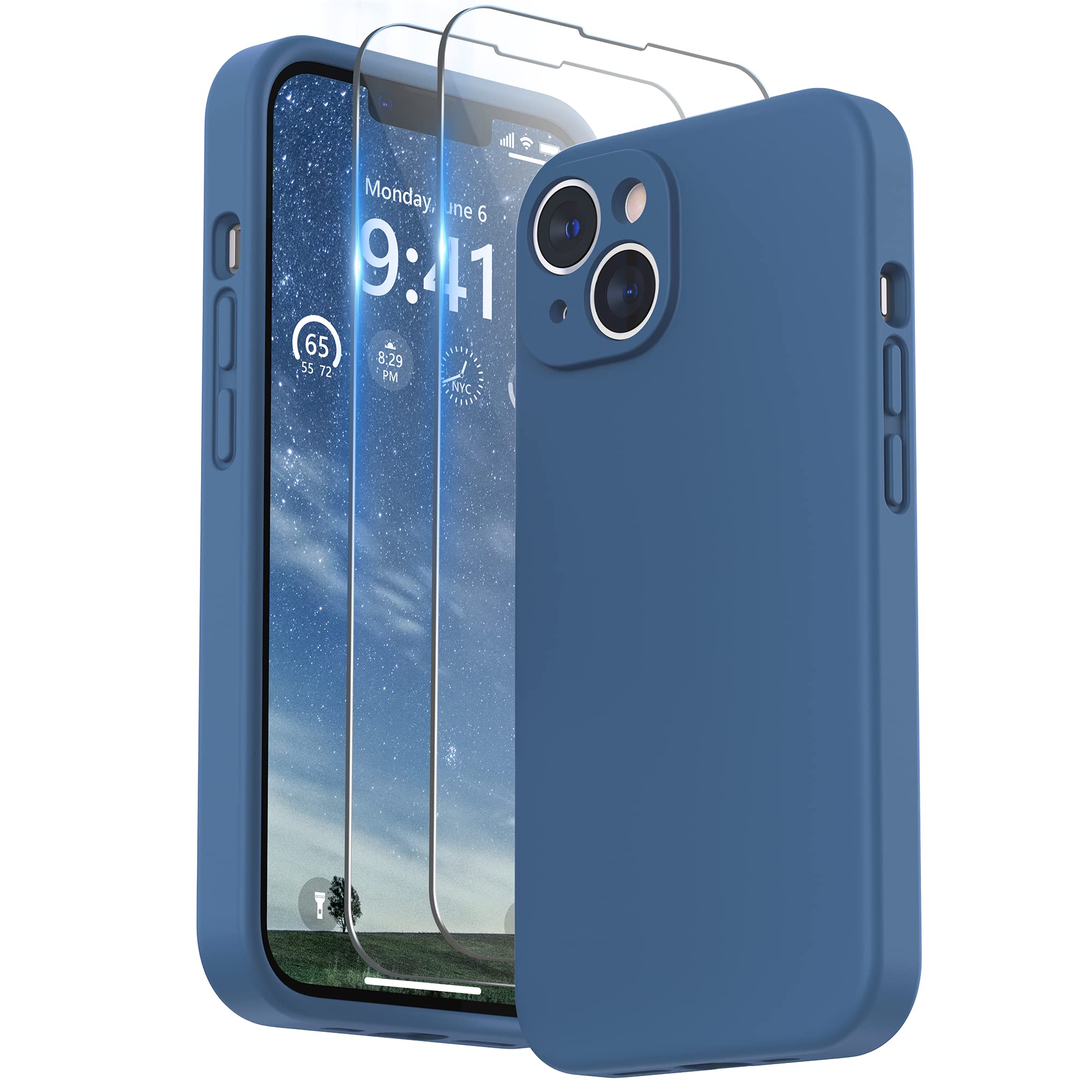 SURPHY Case for iPhone 14 Plus Case with Screen Protector and Camera Protection, Liquid Silicone Phone Case with Soft Microfiber Lining, Blue Jay