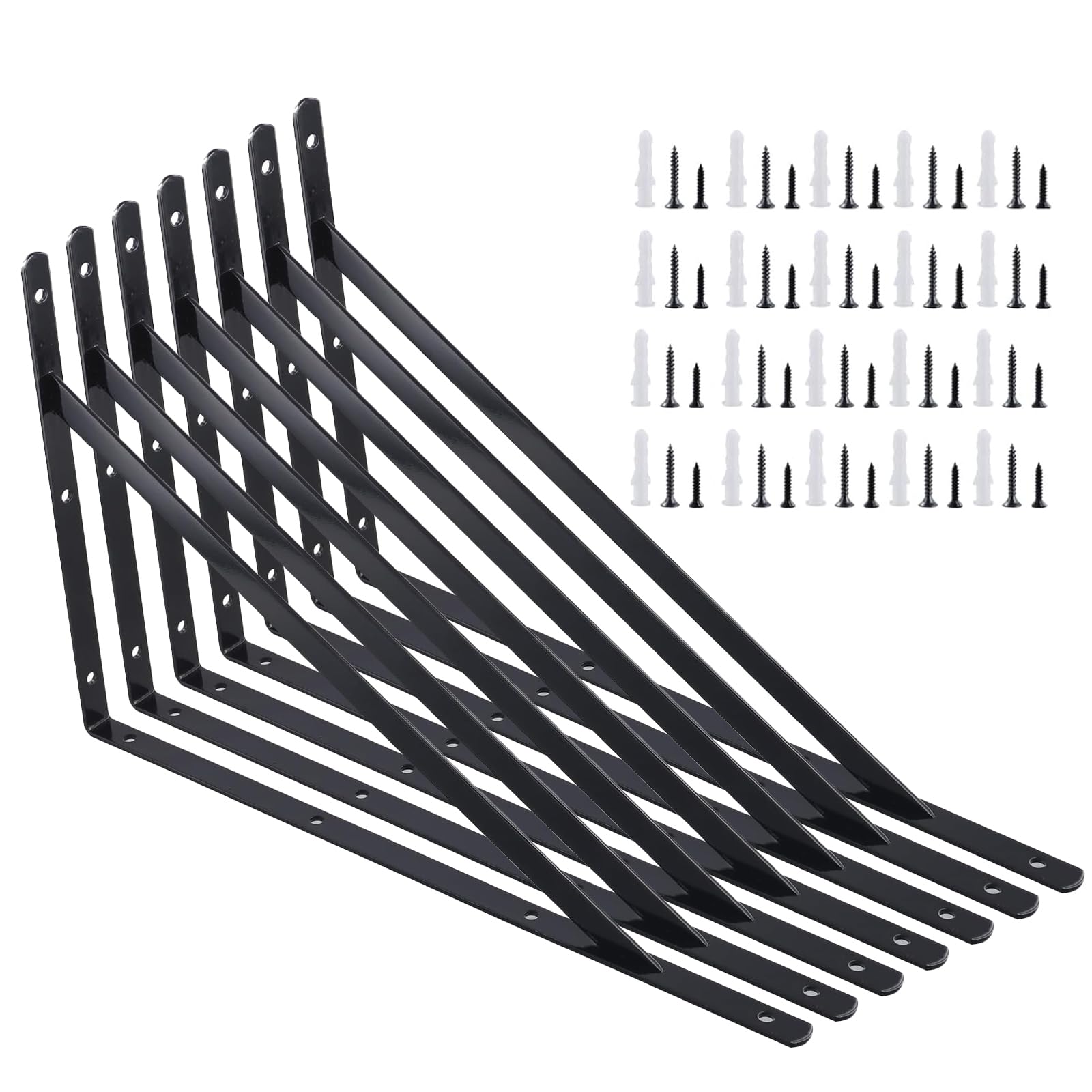 8 sztuk czarnych wsporników rega?owych, 400 x 250 mm, k?townik do rega?u, czarny, metalowy, wspornik do rega?u 90 stopni, wspornik do rega?ów do du?ych obci??e?, no?no?? 120 kg