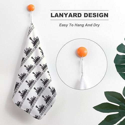 Miniatura 5 de Decorative Hand Towels for Bathroom - Black Retro Train Print Soft Absorbent Small Bath Hand Towels for Kitchen, Farmhouse, Spa, Hotel, Guest Tea