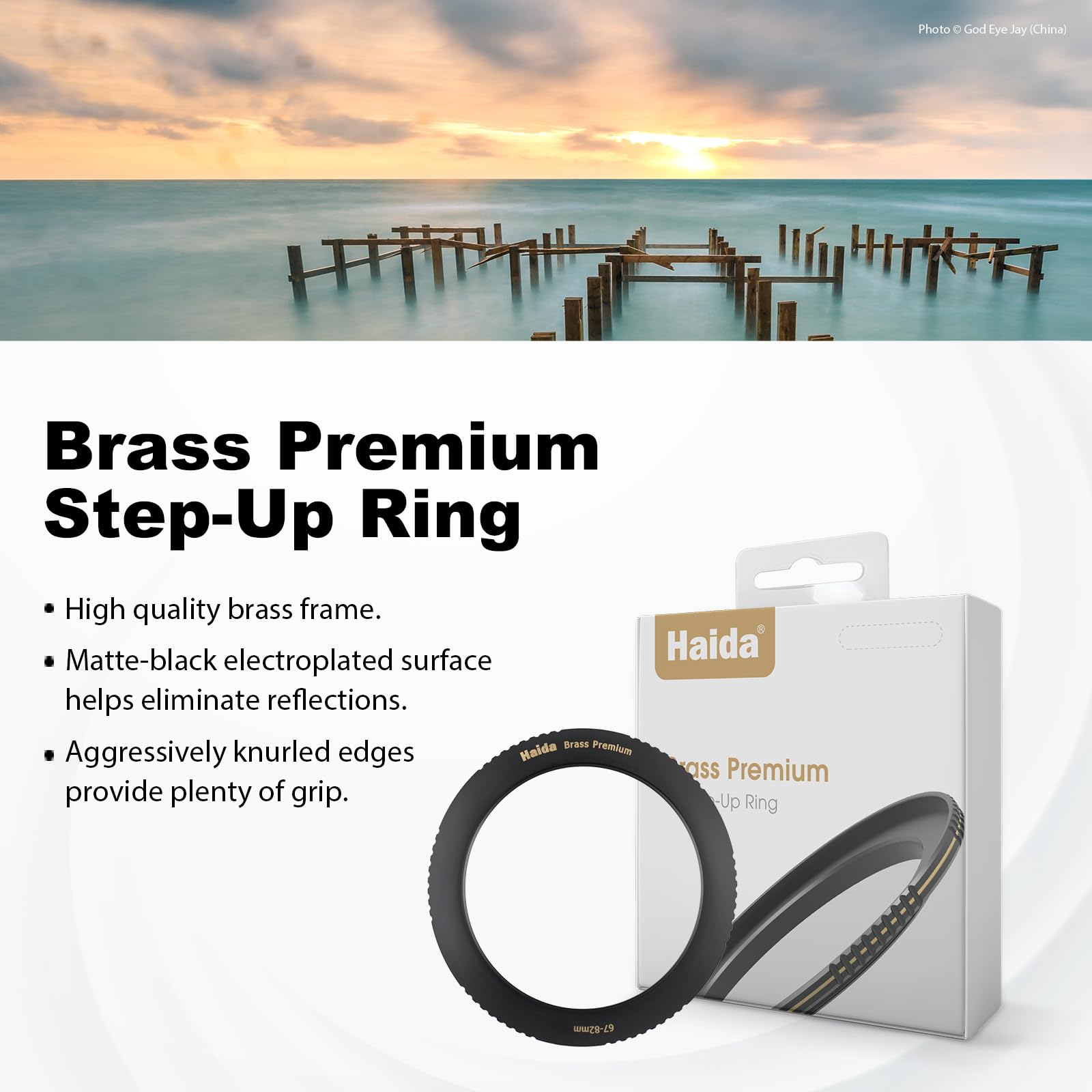 Haida Step-Up-Ring, 67 mm auf 82 mm, Messing-Adapter, 62–82 mm Step-Up-Ring für Filter