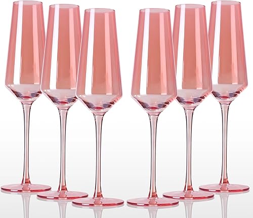 Miniatura 8 de comfit Regalos para el día de San Valentín, copas de champán rosa, copas de champán cuadradas de 6.5 onzas, copas de tallo reutilizables, juego de 6