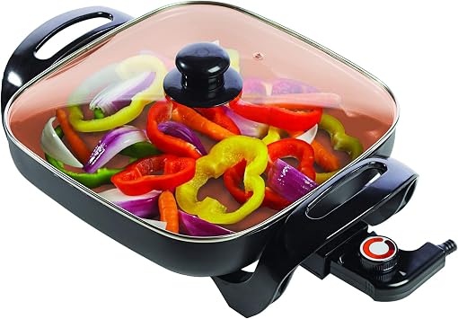 Brentwood SK-66 Electric Skillet with Glass Lid Non-Stick,12-inch,Copper