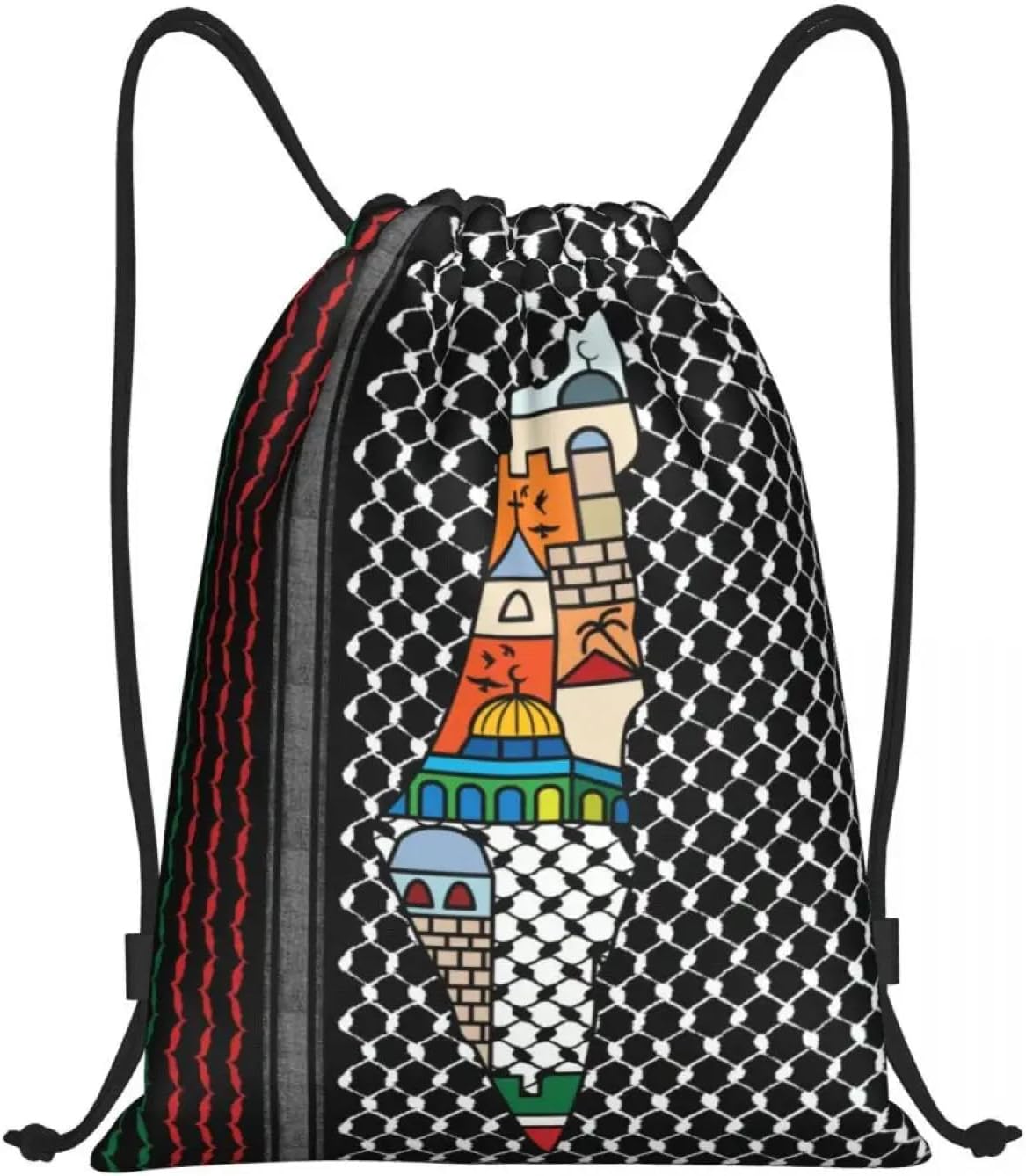 Drawstring backpack Arabic Keffiyeh Traditional Pattern Drawstring Bags Foldable Sports Gym Sackpack Tatreez Embroidery Training Backpacks