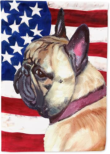Miniatura 193 de Caroline's Treasures SS4017GF Bandera de Estados Unidos con Bulldog Inglés para jardín, bandera decorativa para patio exterior, patio, parterres,