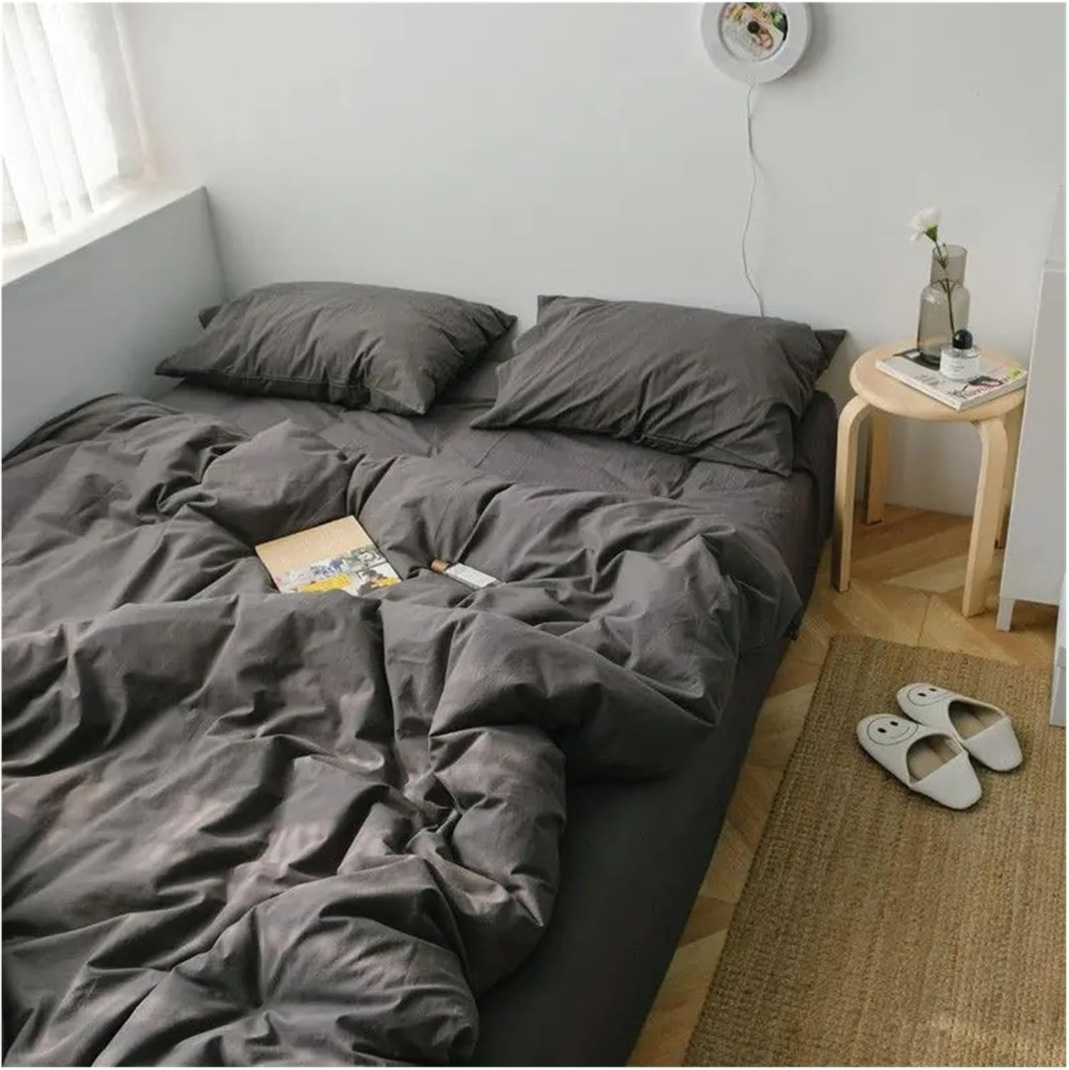 Bed, Cotton Soft Duvet Cover Set Solid Color Bedding Set Cotton Soft Sheets