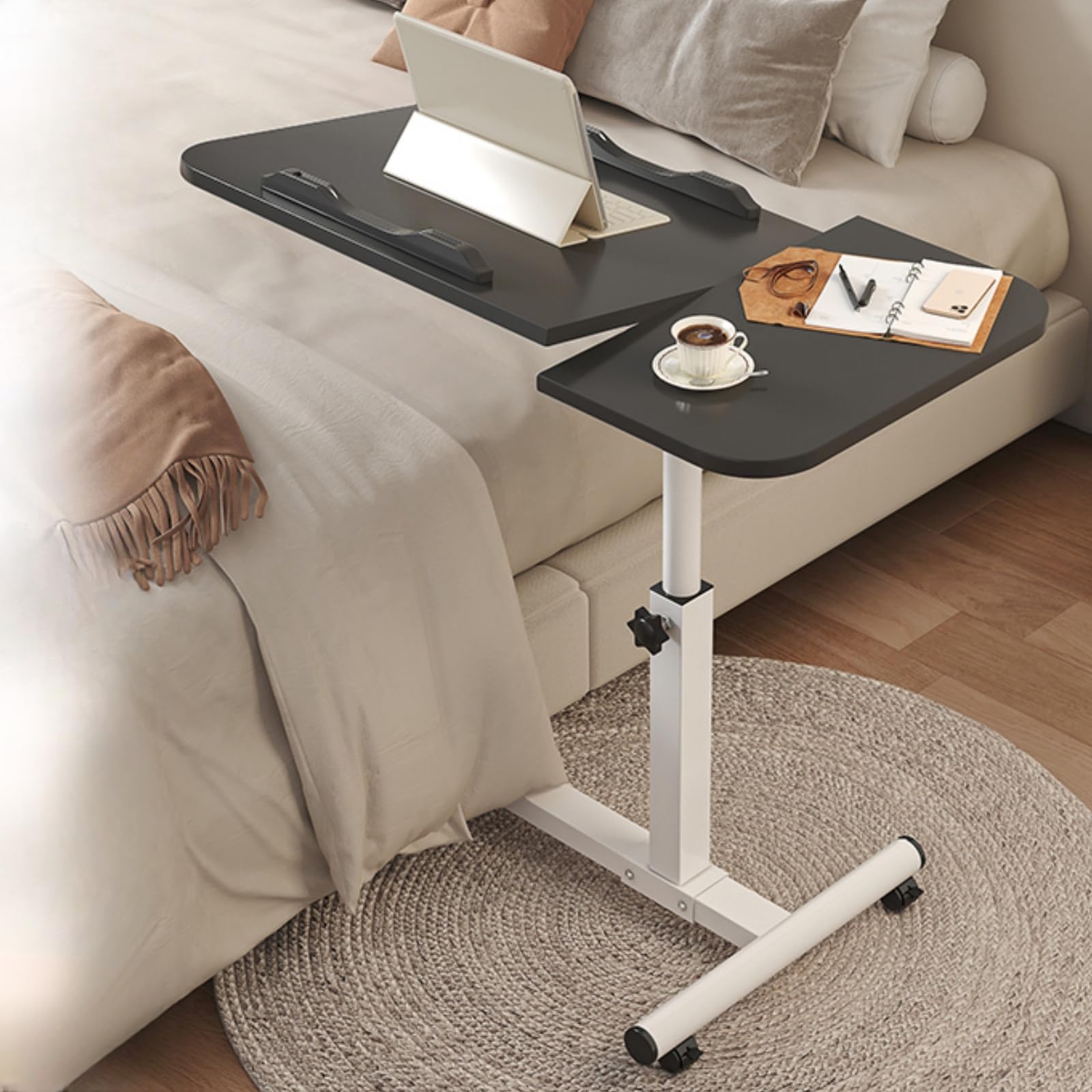 Mesa de altura ajustable con ruedas para cama, escritorio de cama móvil, mesa portátil con ruedas, mesa de computadora portátil sobre la cama, escritorio de pie