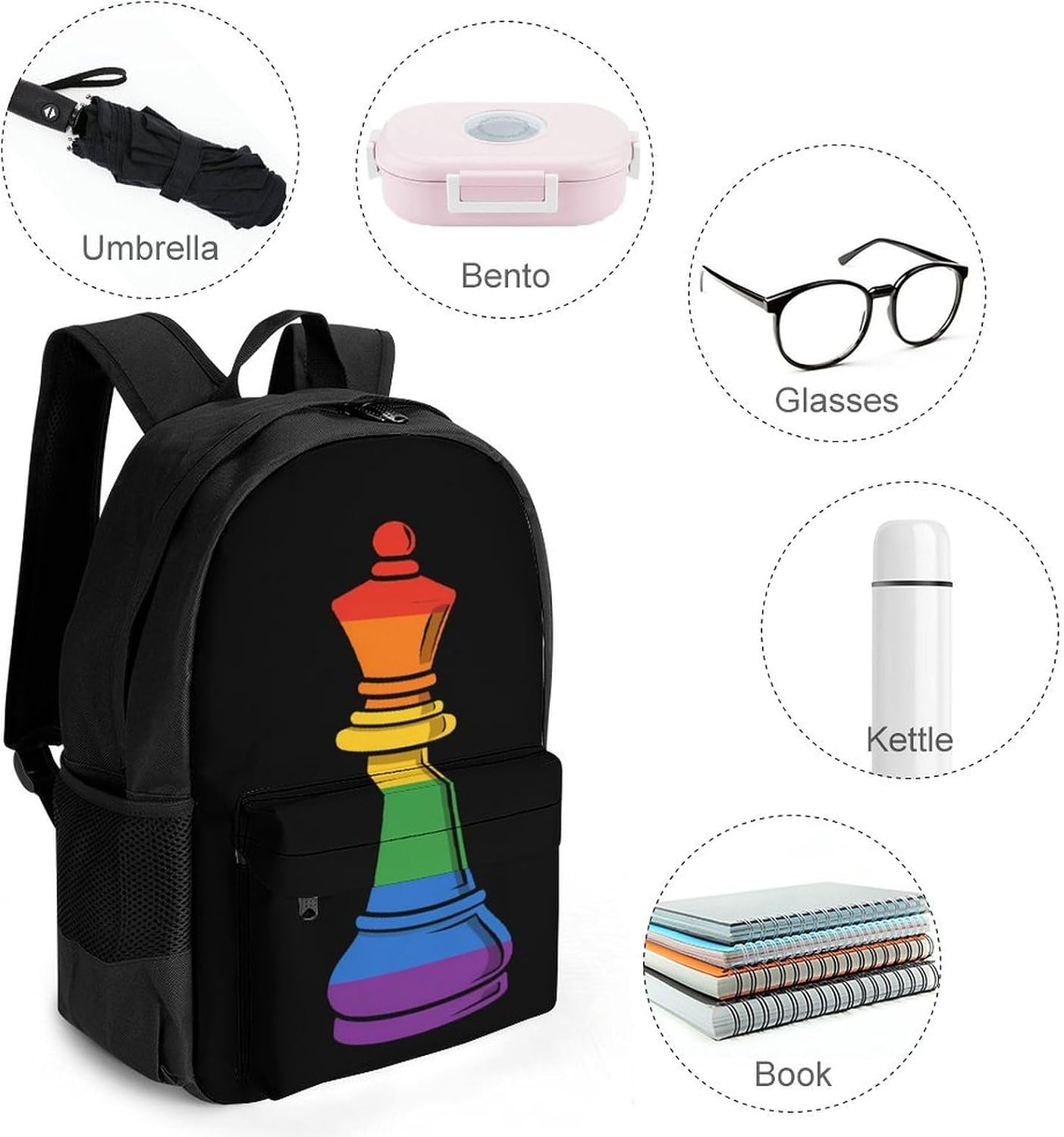 Rainbow Chess Queen Piece Backpack Lightweight Backpacks Work Bag