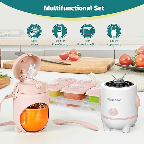 Miniatura 2 de Morfone - Mezclador de alimentos para bebés, 17 en 1, procesador de alimentos para bebés para carne de frutas con recipientes de comida para bebés,