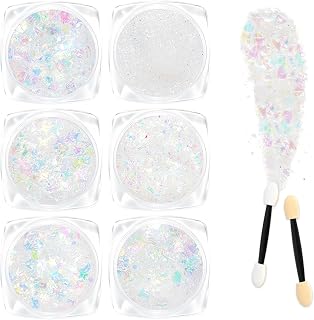 AOOWU Body and Face Glitter Makeup Gel, 6 Colors Cosmetic Reflective Chunky Glitter, Festival Hair Glitters, Body Gel Sequins Shimmer Liquid Eyeshadow, Mermaid Sequins Holographic Glitters Gels