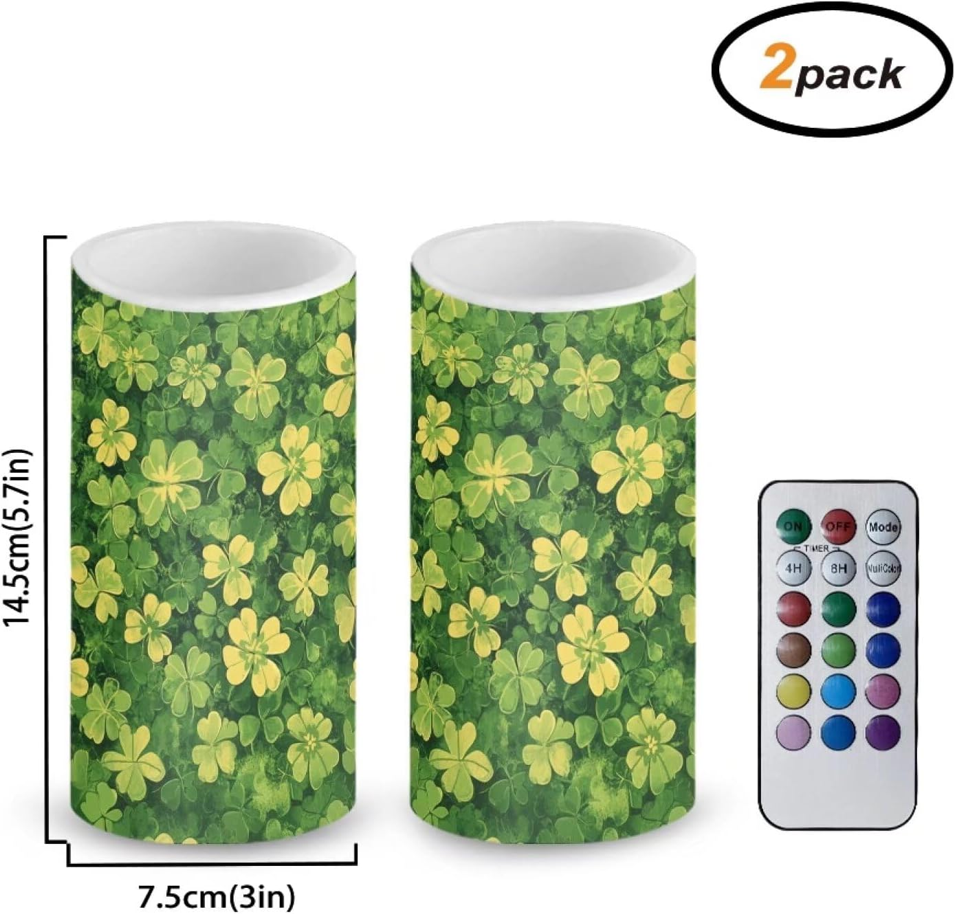 Green Leaves Flameless Candles St Patricks Day Decorations Battery Operated Candles with Remote and Timer Flameless Tea Lights 2 Pack 3 x 6 Inches for Warm Light Dinner Table Home Decor