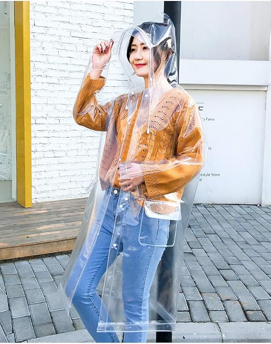 CMZYBBD Poncho Pluie Transparent EVA Femme – Manteau De Pluie Long Léger Avec Capuche Imperméable