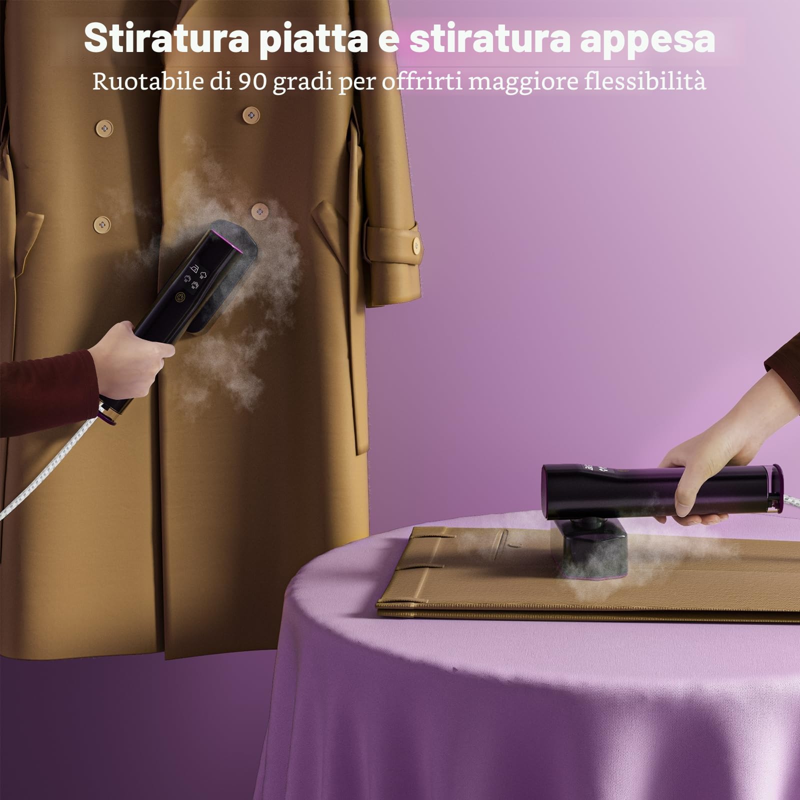 Ferro da Stiro Verticale, 2 in 1 Stiratore Verticale da Portatile da 1300W, Vaporizzatore per Indumenti Solo 0,6 KG, 10 Minuti di Vapore Continuo, Ferro da Stiro a Vapore per Viaggi e Casa