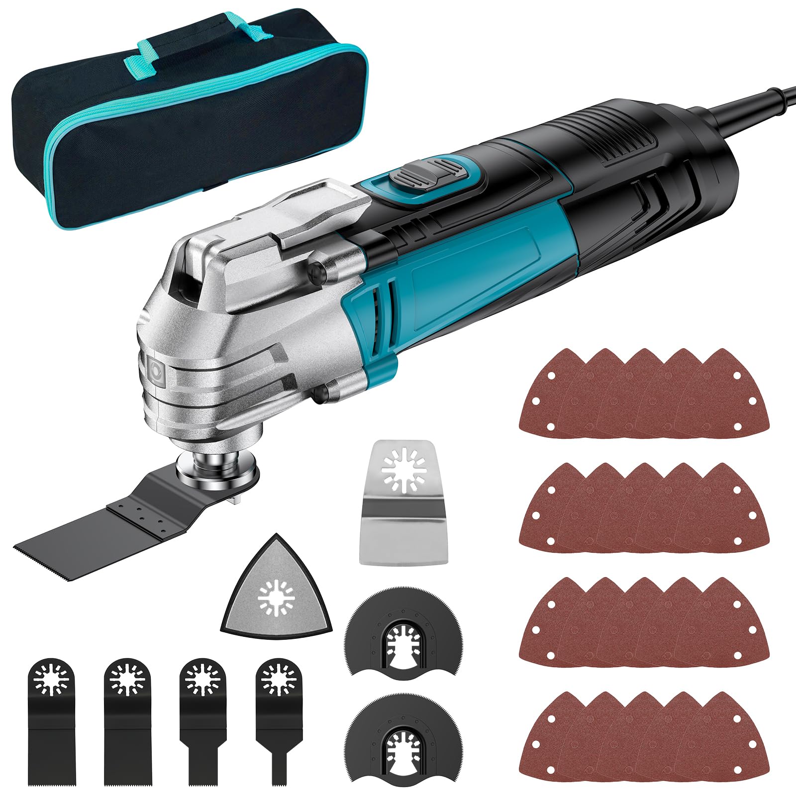 Pohicoo Oszillationswerkzeug, 300W Multifunktionswerkzeug mit 10000-22000RPM 6 Variable Geschwindigkeit,Multitool mit 23 Zubehör, 3° Oszillationswinkel Multimaster zum Schneiden, Schnitzen, Polieren