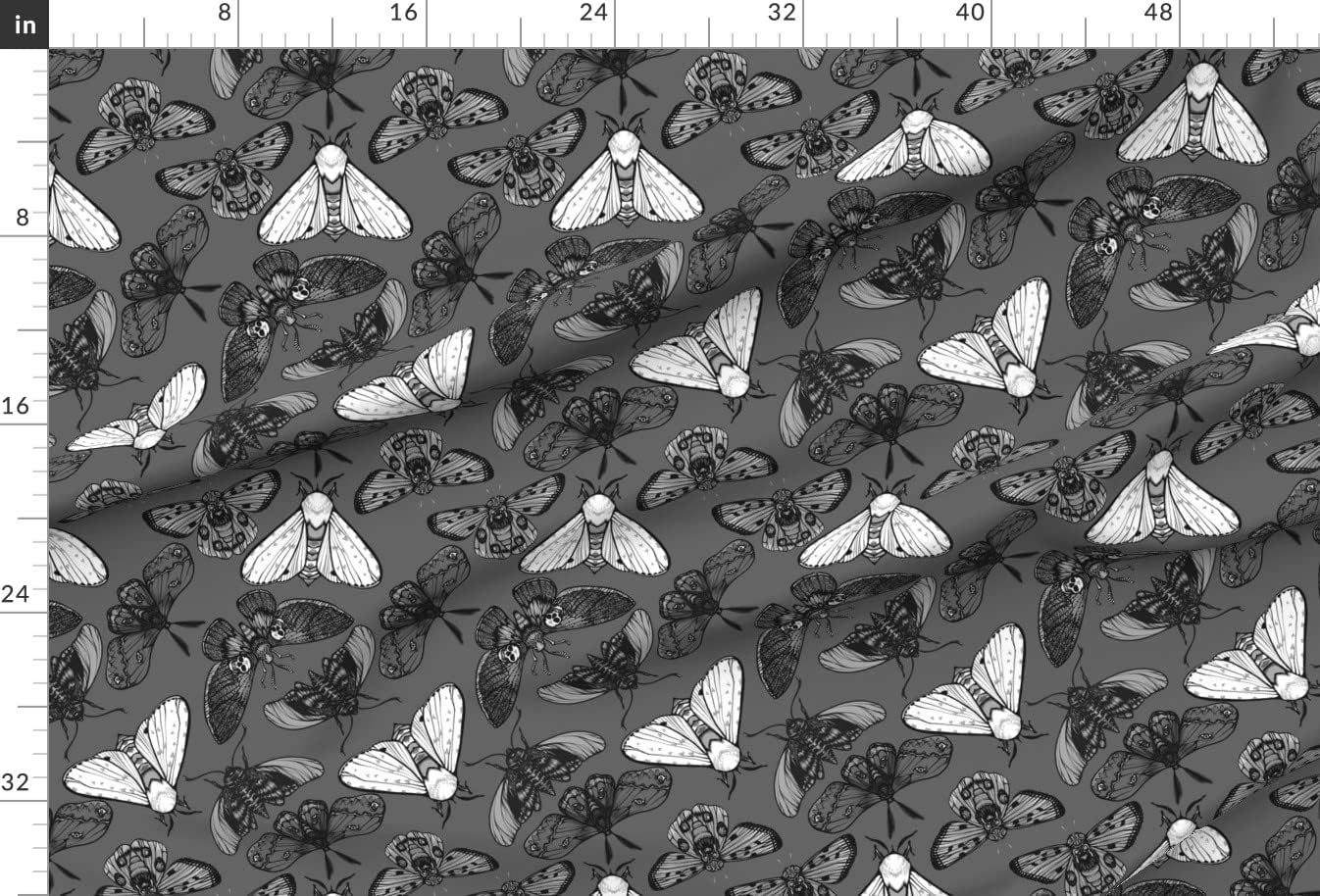 Spoonflower Fabric - Gray Moths Moth Bug Insect Skulls Printed on Upholstery Velvet Fabric Fat Quarter - Upholstery Home Decor Bottomweight Apparel
