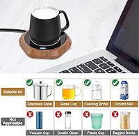 Vista 5 de Calentador de tazas de café para escritorio - Calentador de bebidas de madera con apagado automático para leche, té, agua, cacao - Placa inteligente