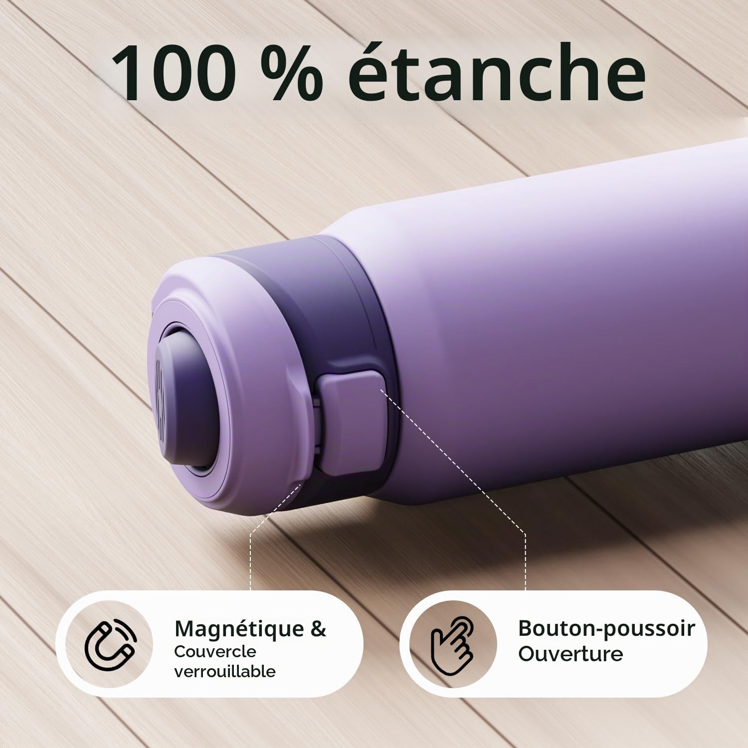 Magcheer Gourde Magnétique avec Support pour Téléphone Compatible MagSafe | Trépied Gourde à Angle Réglable | Bouteille Isotherme pour Voyages Fitness Selfies 1L(Violet)