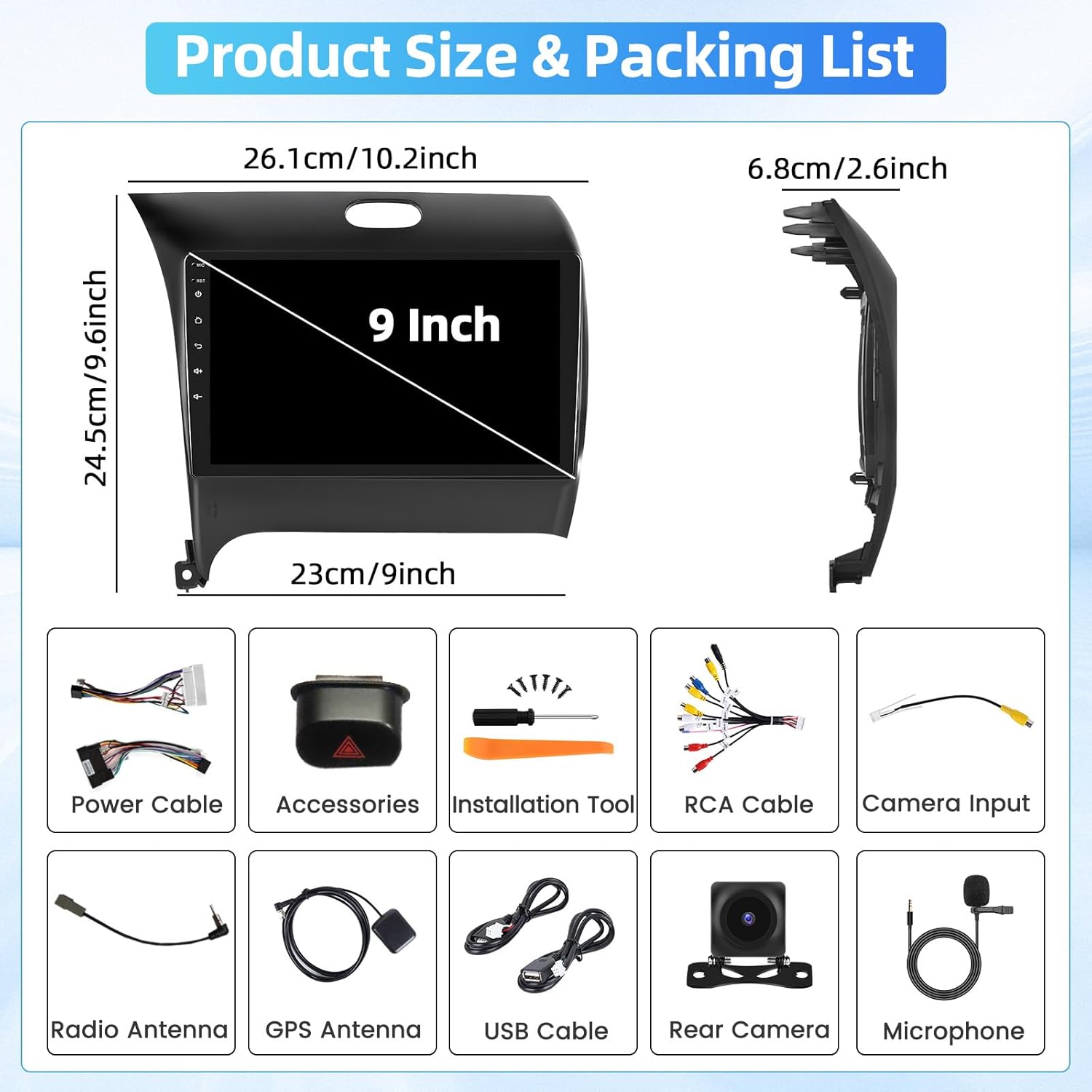 2+64GB Android 15 Car Radio for KIA Forte Cerato K3 2013-2018 Wireless Carplay Android Auto, 9" Touch Screen Car Stereo GPS Navi, WiFi, Bluetooth, Backup Camera, FM RDS Radio, EQ DSP, SWC