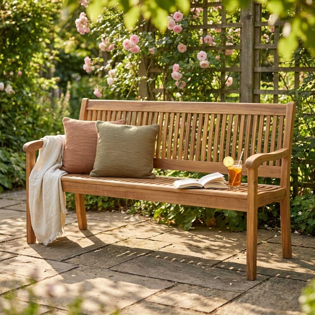 milani home Panchina Legno Acacia Panca 3 Posti Resistente Arredo Esterno Giardino Ac805012