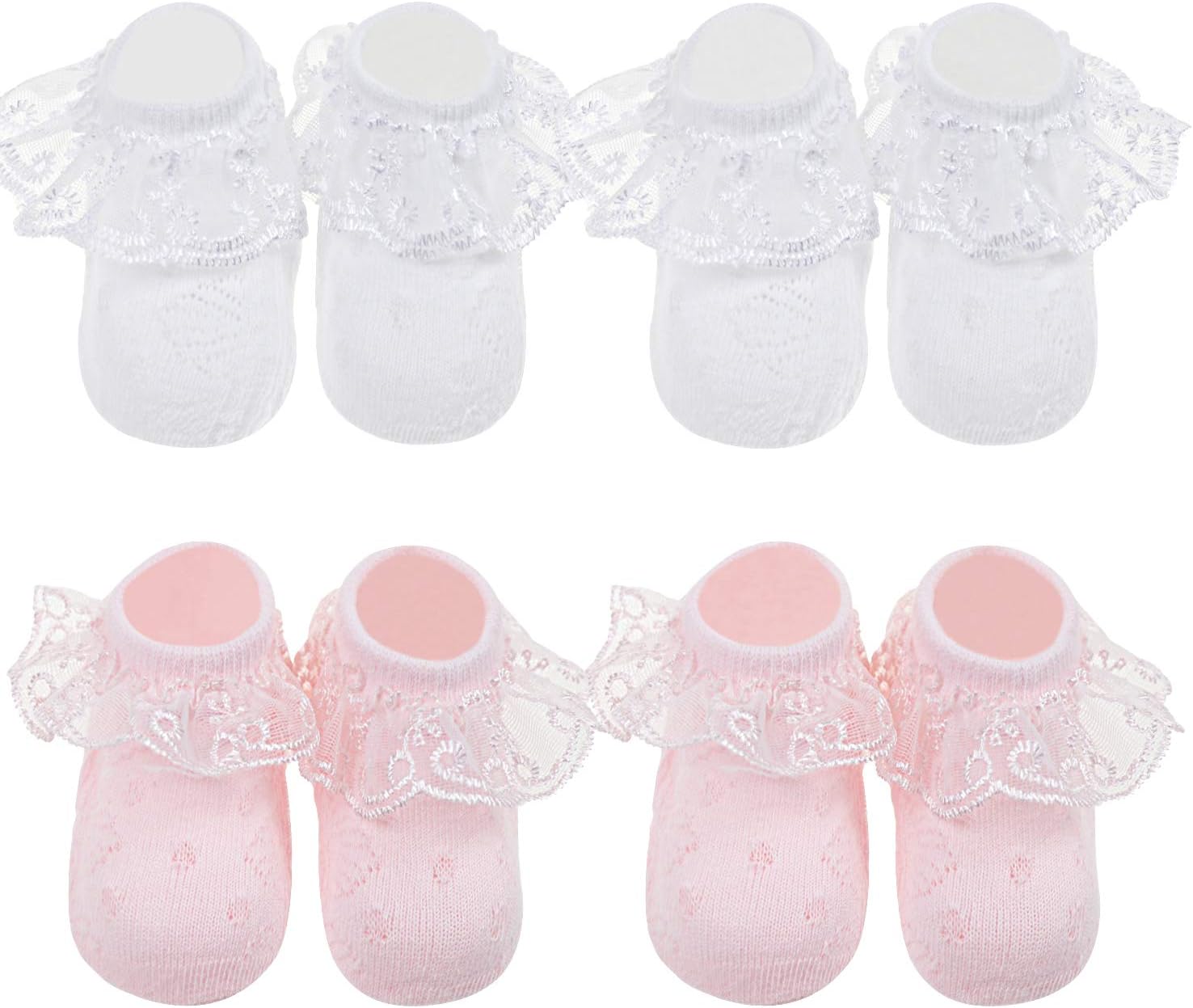 BQUBO Baby Girls Socks Eyelet Ruffle Lace Sock Newborn/Infant/Toddlers/Kids Frilly Dress Sock for Baby Girl - Image 7