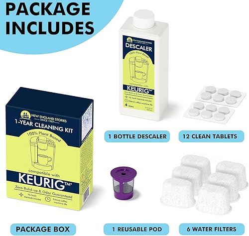 Miniatura 2 de New England Stories Keurig - Juego de descalcificación compatible con 1 año, incluye 1 botella de descalcificador (4 usos), 12 tabletas de limpieza,