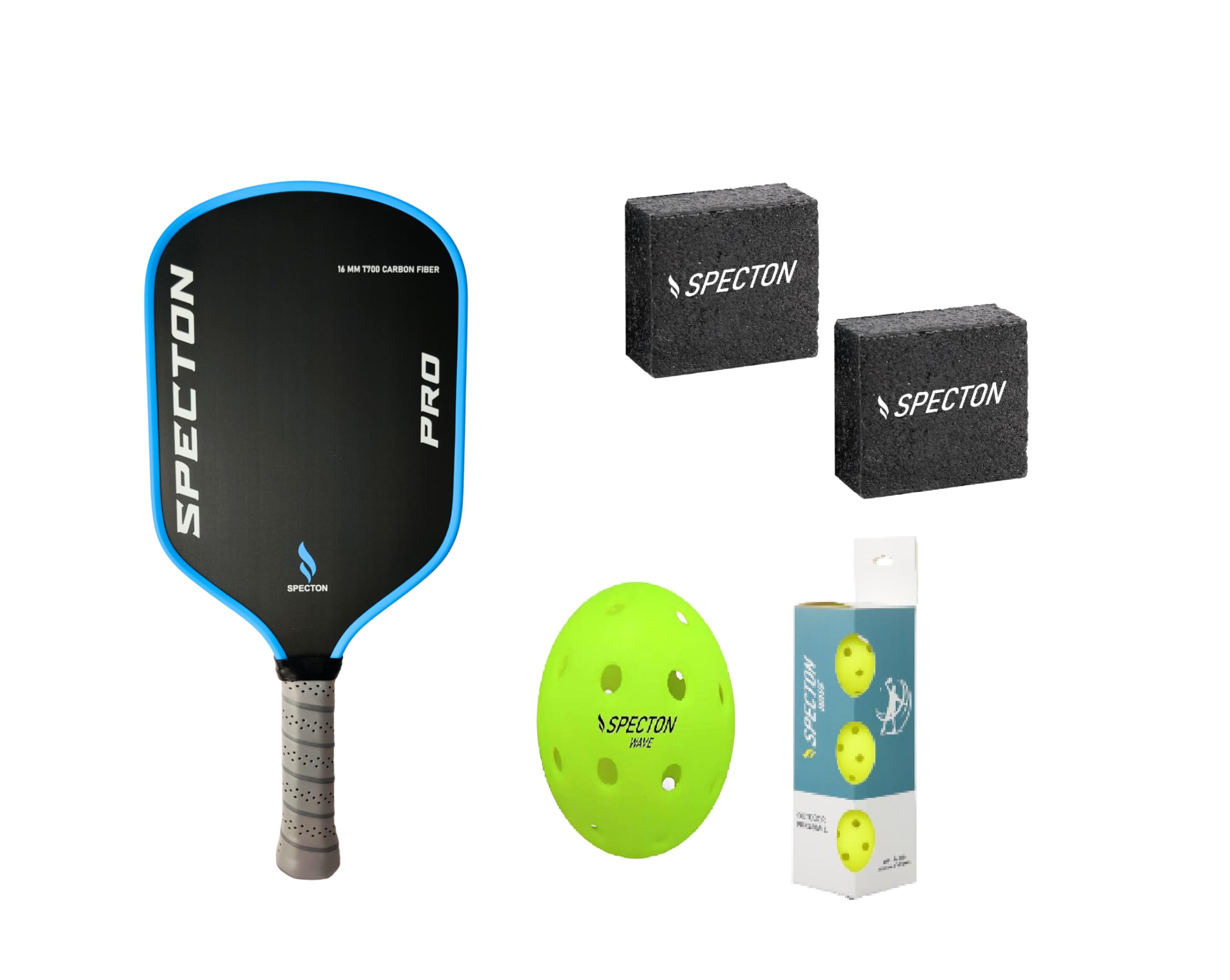 SPECTON PRO Pickleball Paddle + Pack of 3 Wave Balls + 2 Erasers with TORAY T 700 Carbon Fibre, Grip, Paddle with 16mm Thickness, Cushion Comfort Grip, Ideal for Indoor Outdoor Play-image-47