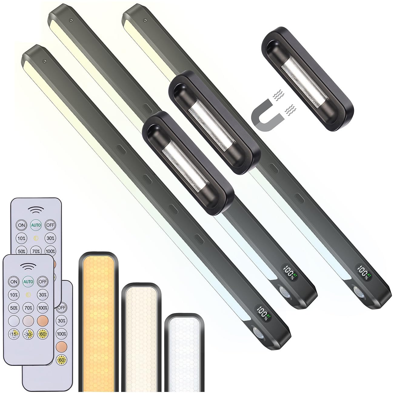 Lunartec Schrankbeleuchtung Akku: 3er-Set LED-Akku-Unterbau-/Bilderleuchte, PIR, Fernbedienung, schwarz (Unterschrank-Beleuchtung Küche LED, Unterbauleuchte Küche flach, Bild)