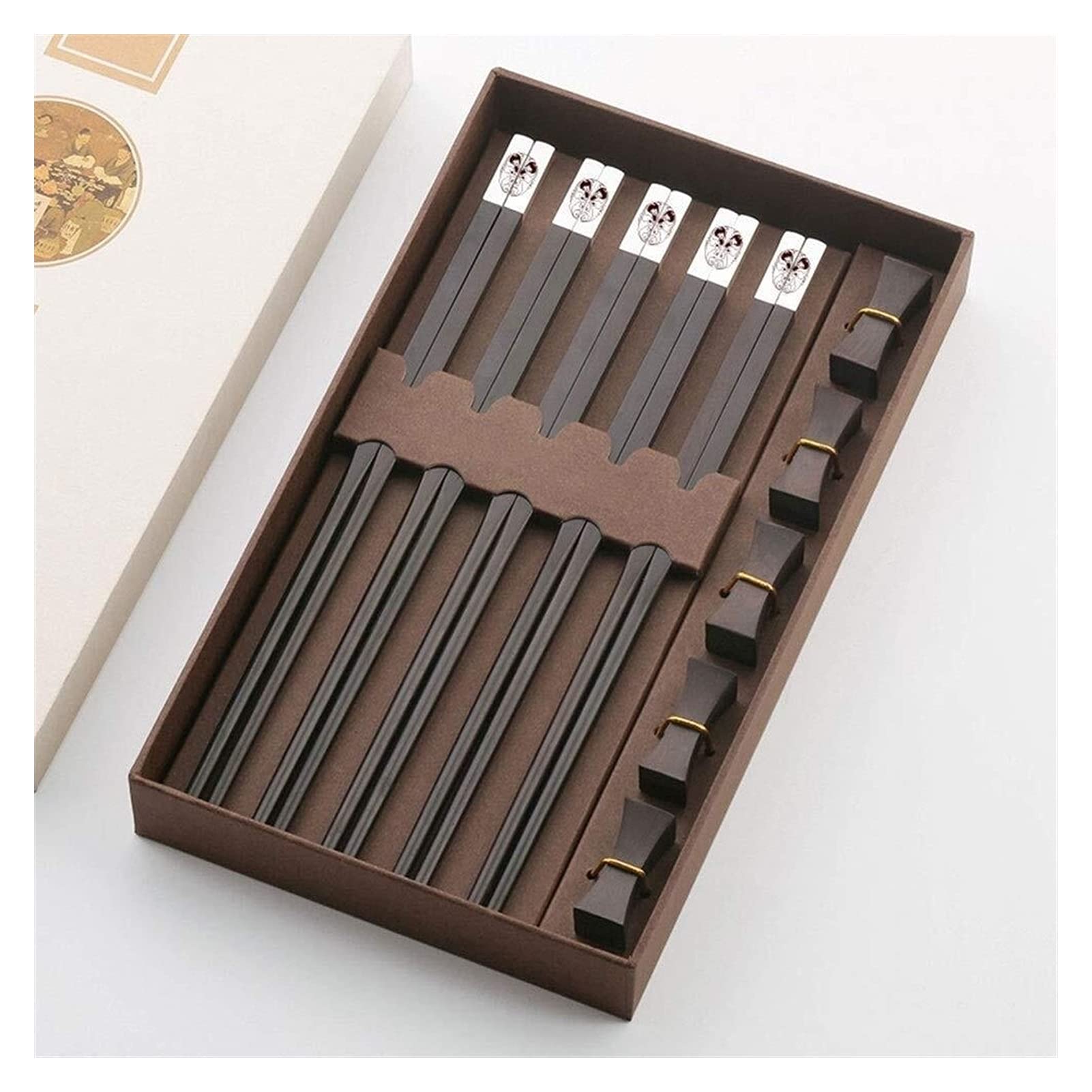 SePkus Baguettes, 5 Paires de Baguettes réutilisables, Baguettes en Bois Naturel, Coffret Cadeau de Baguettes en Bois de Style Chinois, Baguettes légères avec Support