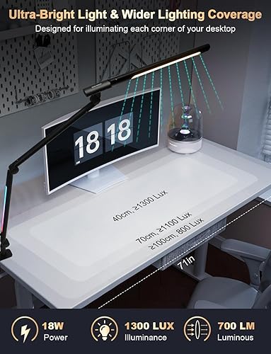 Miniatura 4 de Lámpara de escritorio LED con abrazadera, brazo oscilante ajustable, luz de escritorio RGB con control remoto, cuidado de los ojos, 4 modos, lámpara
