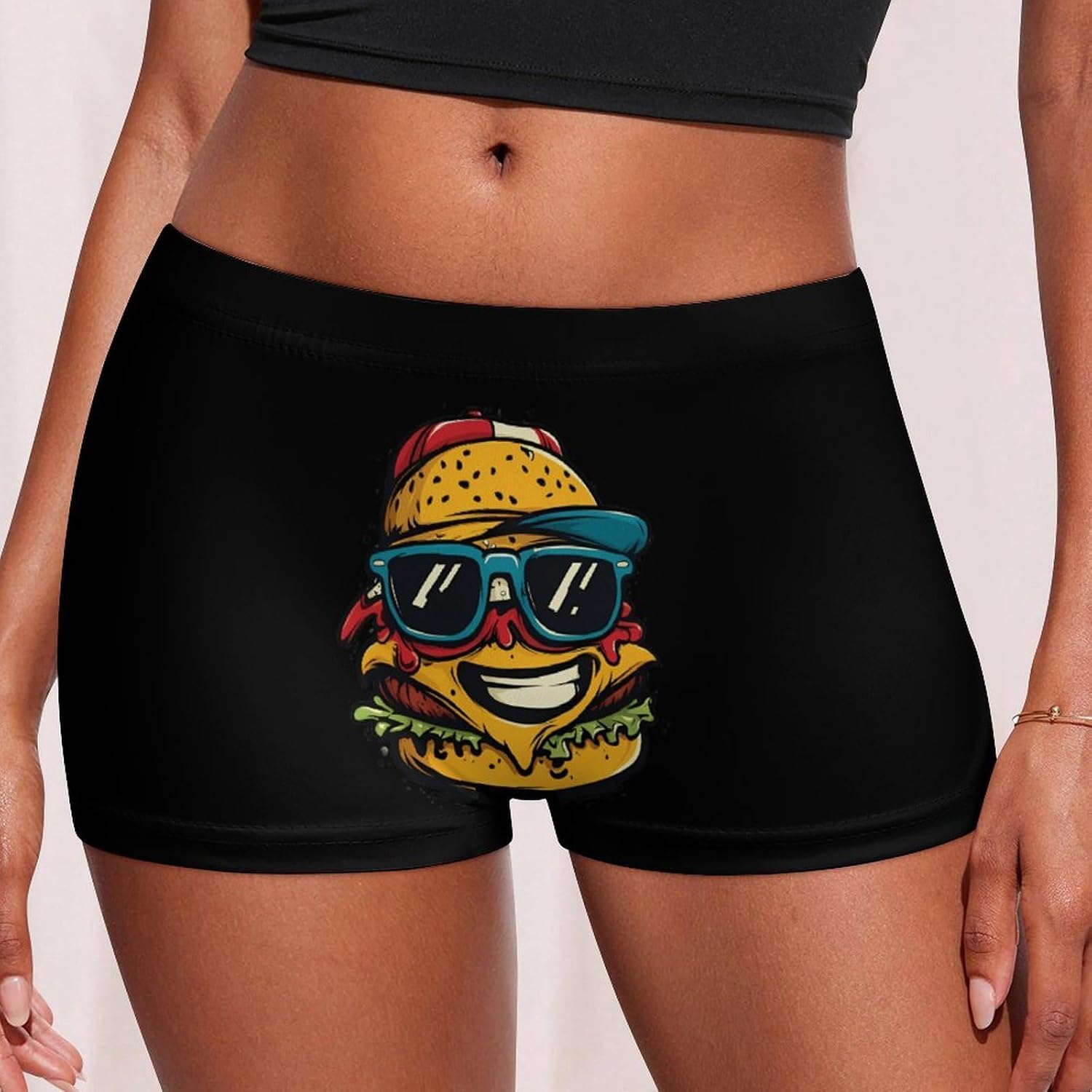 Funny Burger Hamburger Fashion Women's Boxer Briefs Breathable Underpants Trunks Stretch Underwear