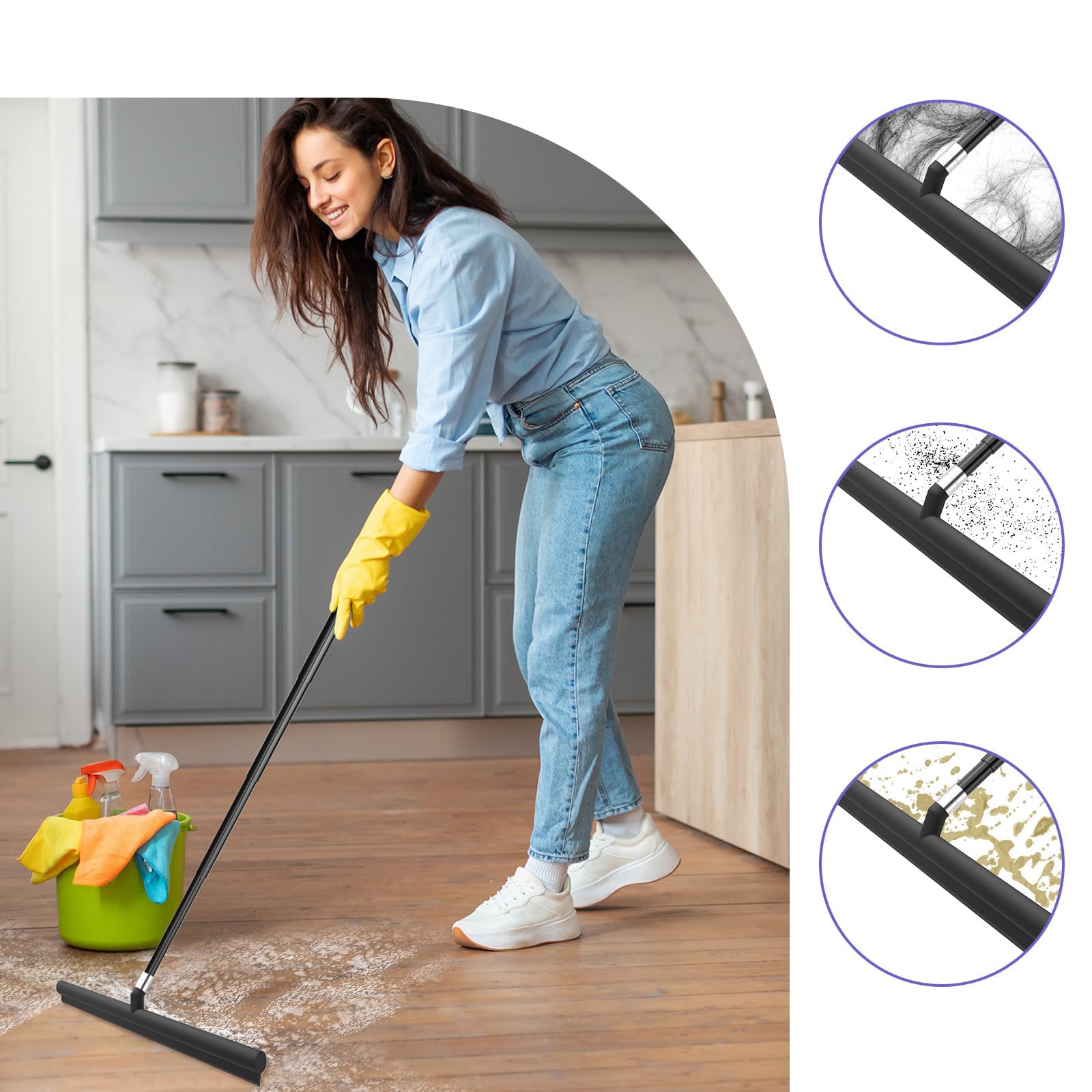 Limpiacristales 2 en 1 – 32 cm de ancho para ventanas, azulejos, espejos y suelos, con borde de silicona, paño de microfibra y mango antideslizante, extensible hasta 140 cm